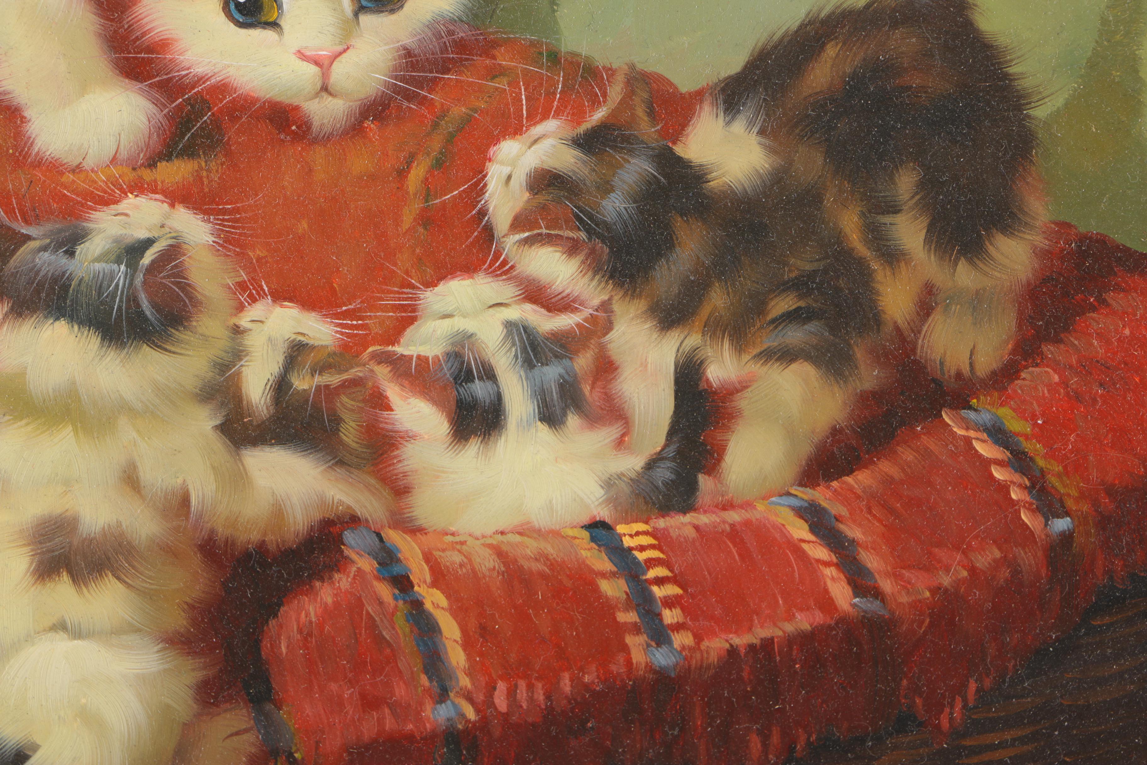 C. Pressit Oil Painting on Panel "Kittens"