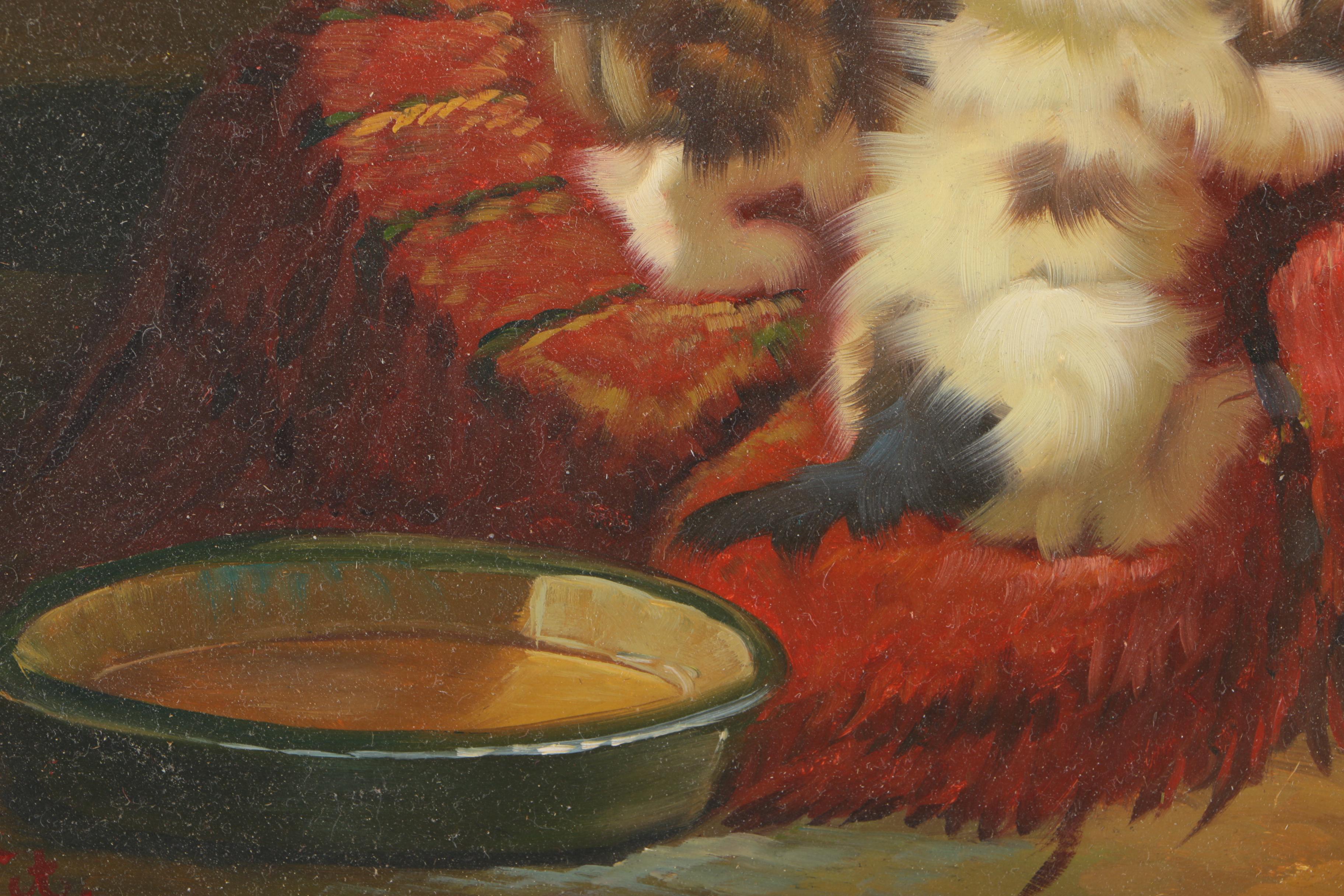 C. Pressit Oil Painting on Panel "Kittens"