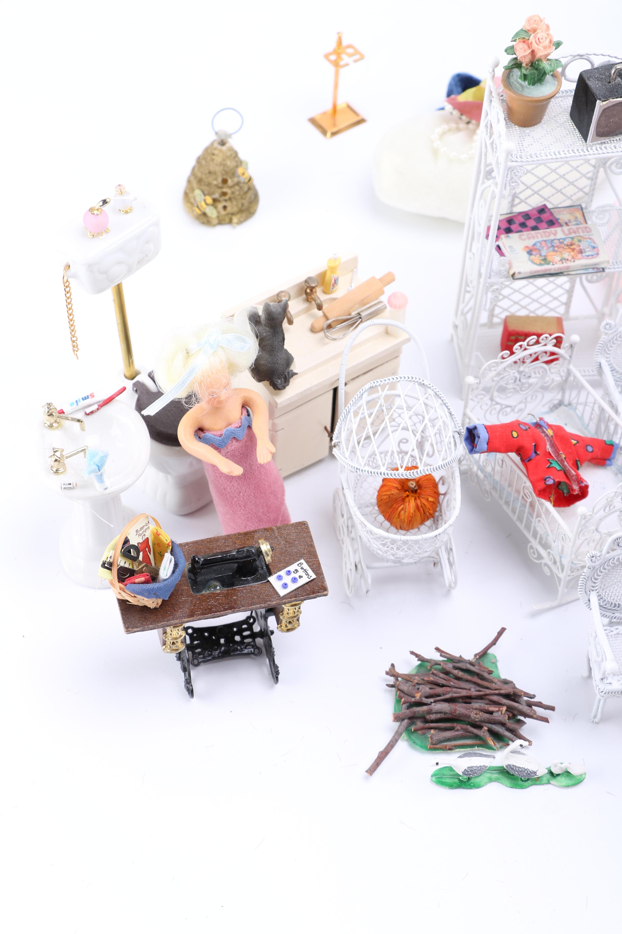 Assorted Wood and Plastic Doll House Accessories