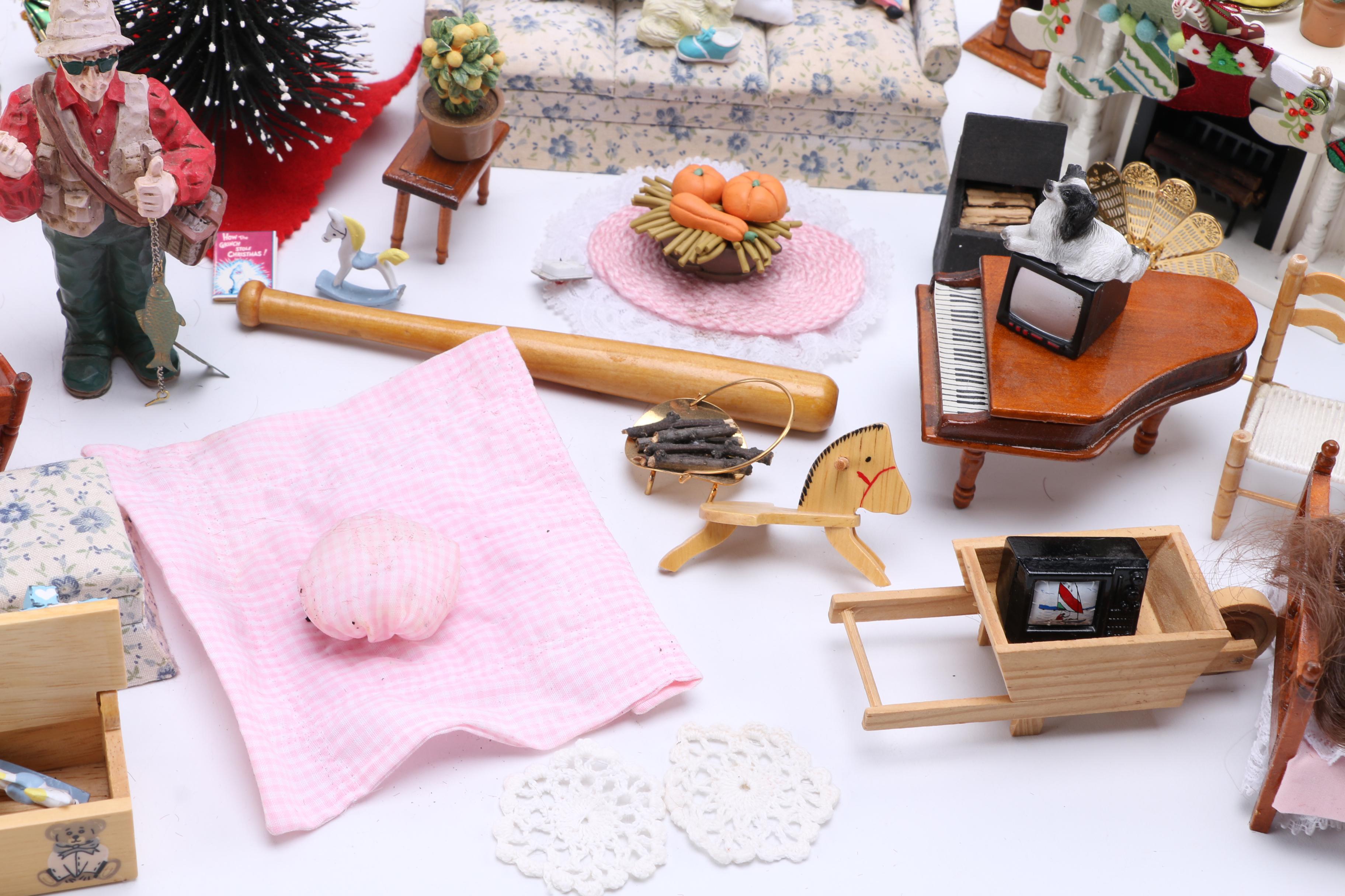 Assorted Wood and Plastic Doll House Accessories