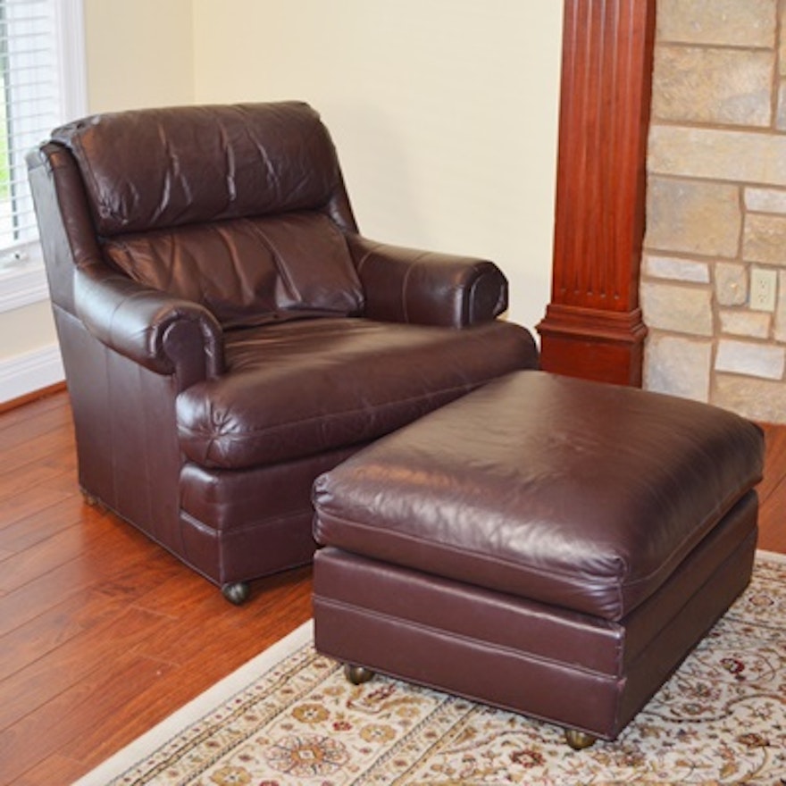 Dark Brown Leather Armchair and Ottoman by Drexel Furniture