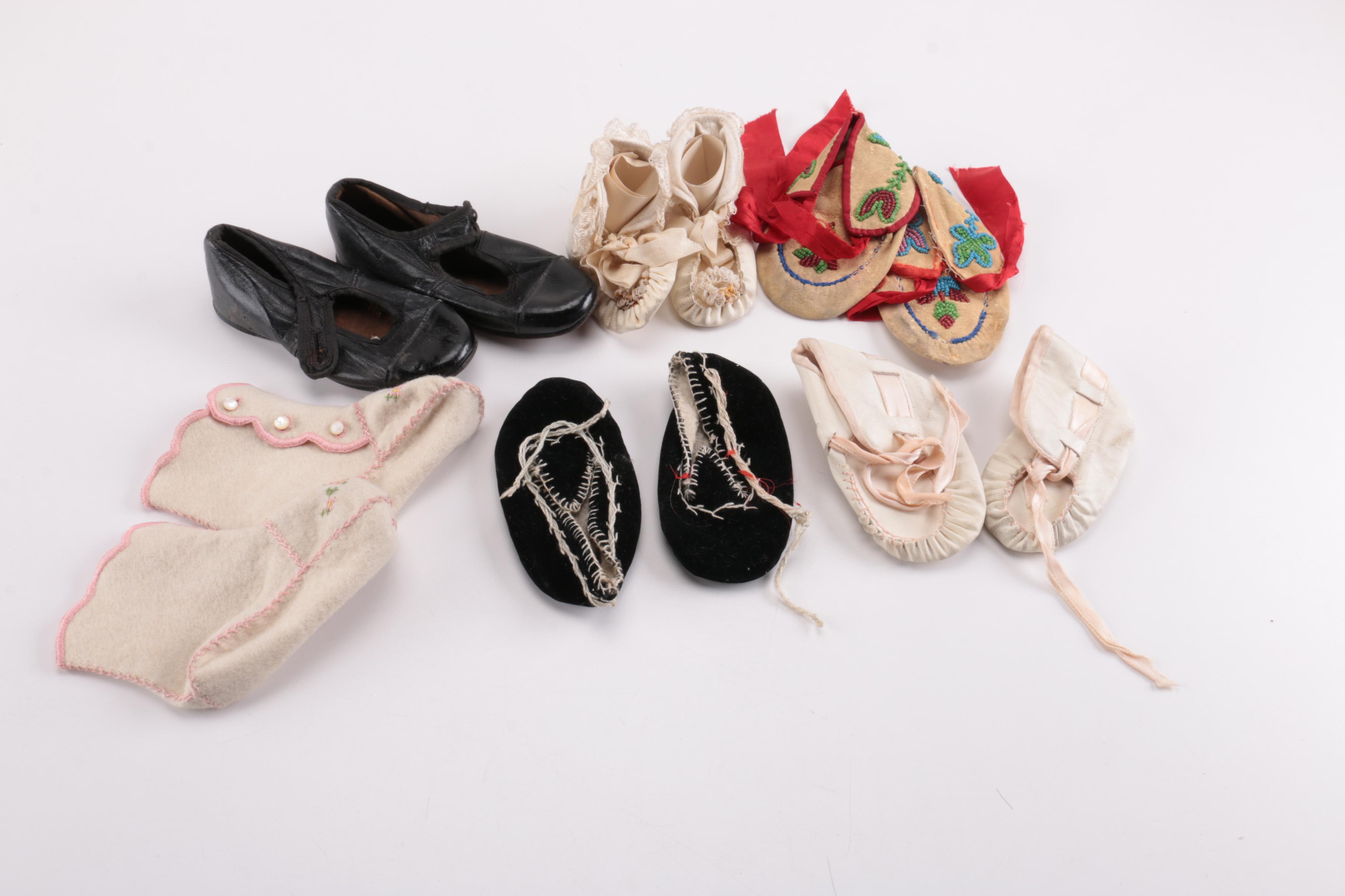 Assortment of Baby and Children's Shoes, Bonnets, and Gloves