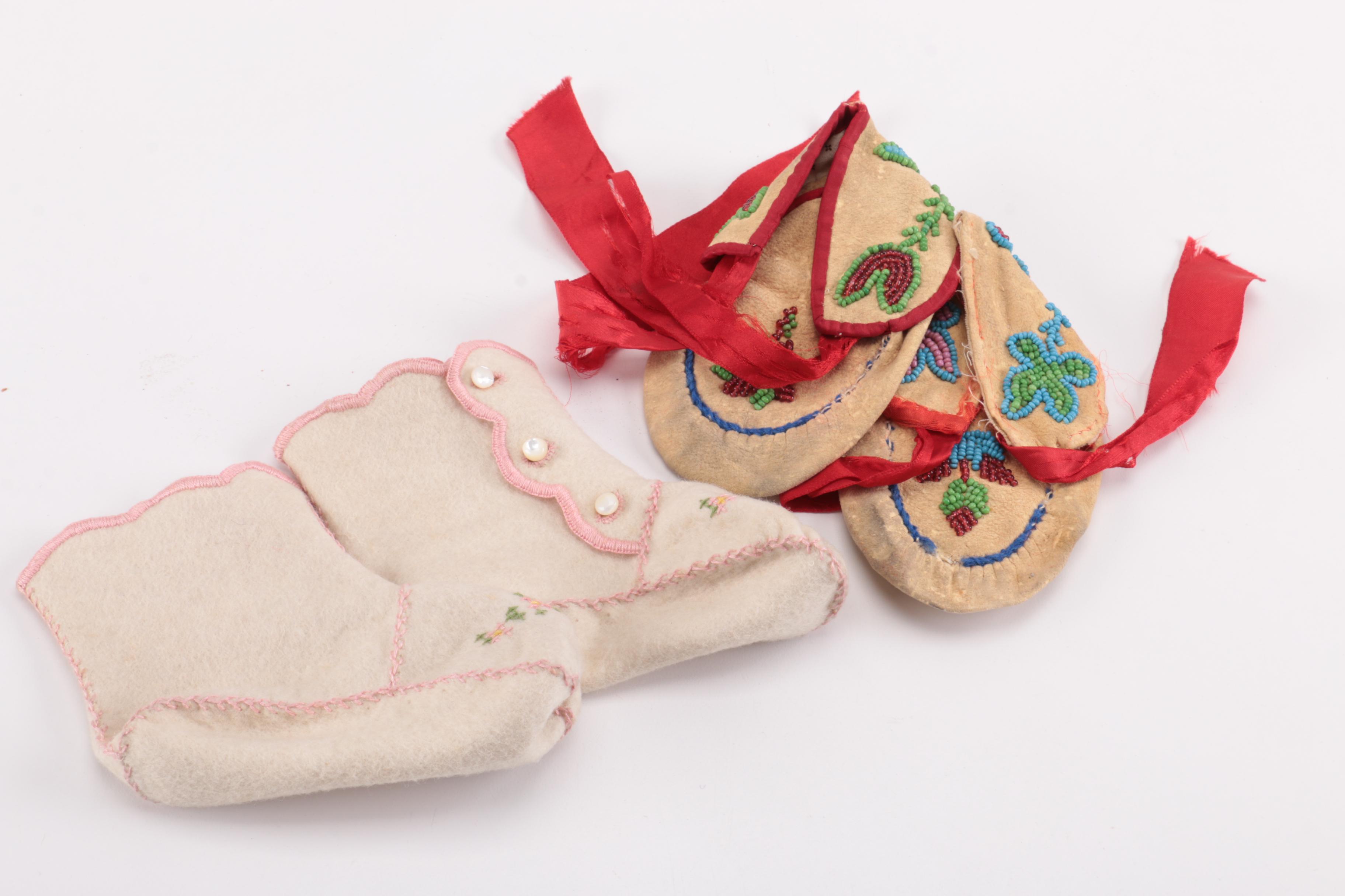 Assortment of Baby and Children's Shoes, Bonnets, and Gloves