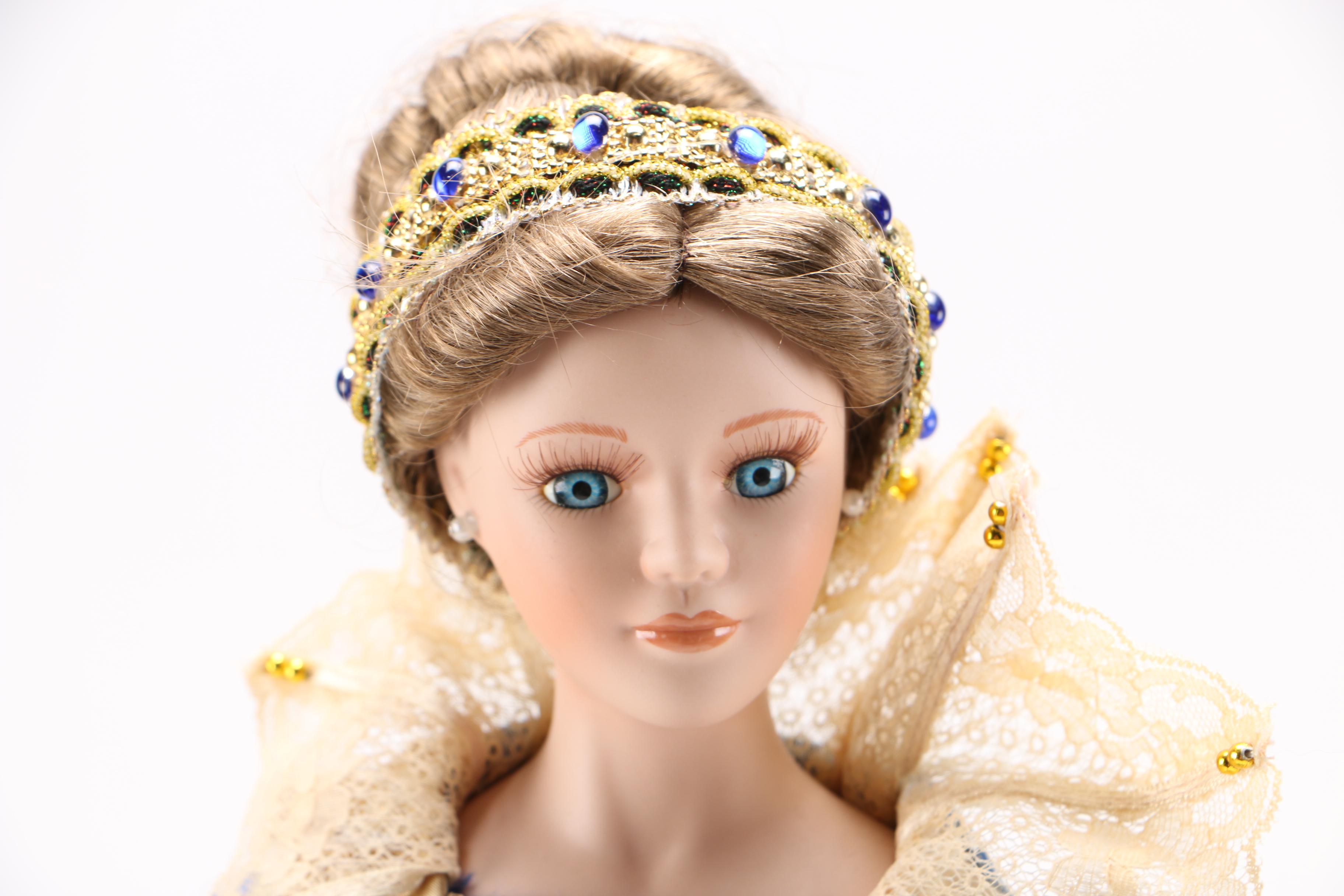 Porcelain Doll in Royal Blue Gown