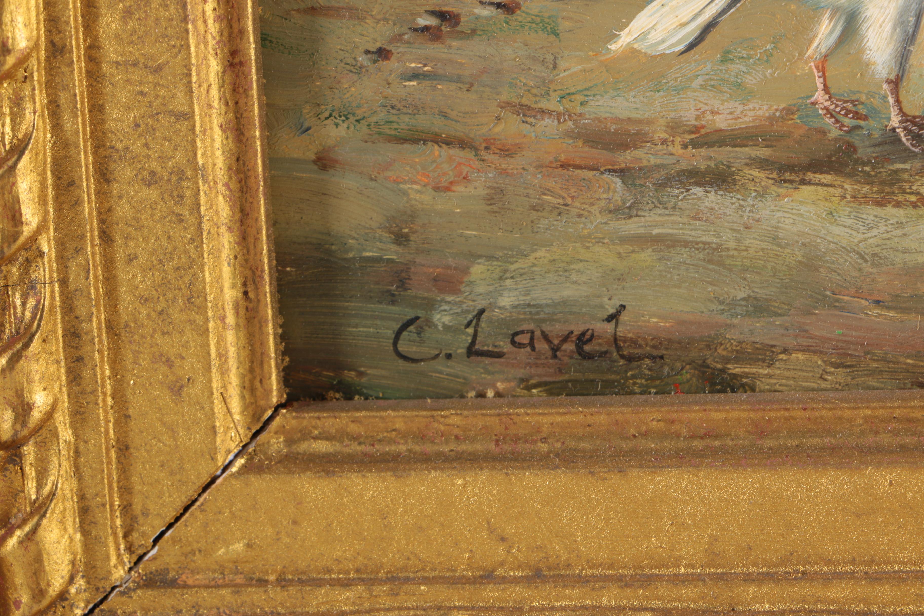 C. Lavel Oil on Wood Panel "Chickens"