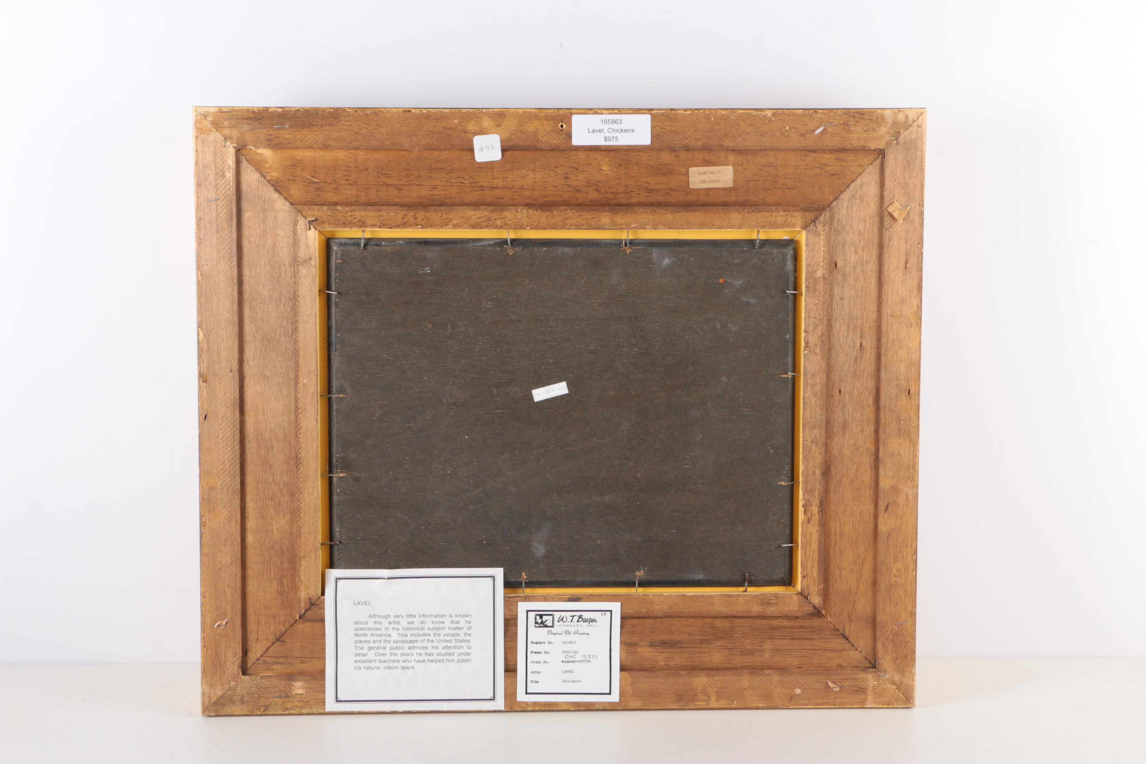 C. Lavel Oil on Wood Panel "Chickens"