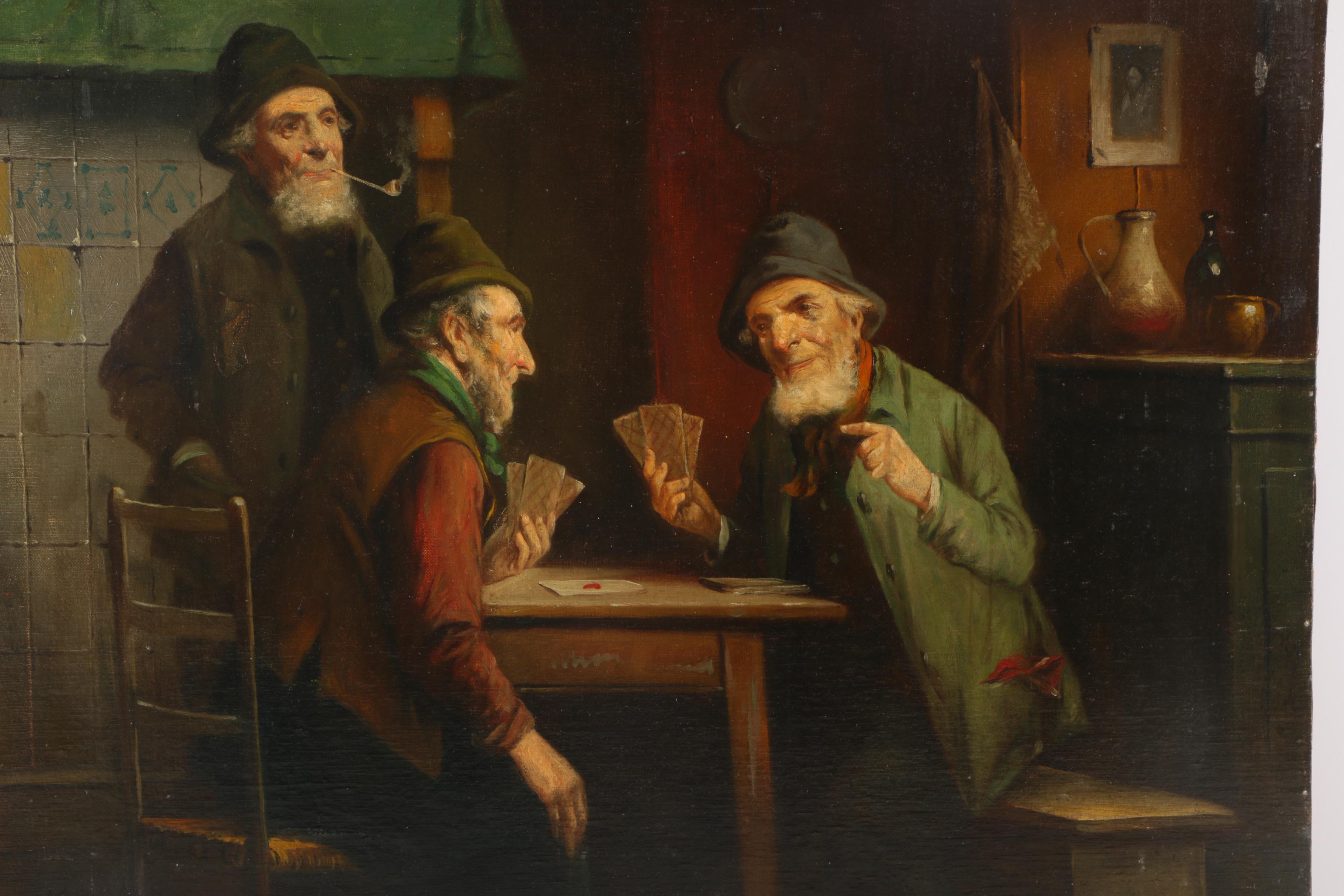 Interior Oil on Canvas Genre Scene of a Card Game