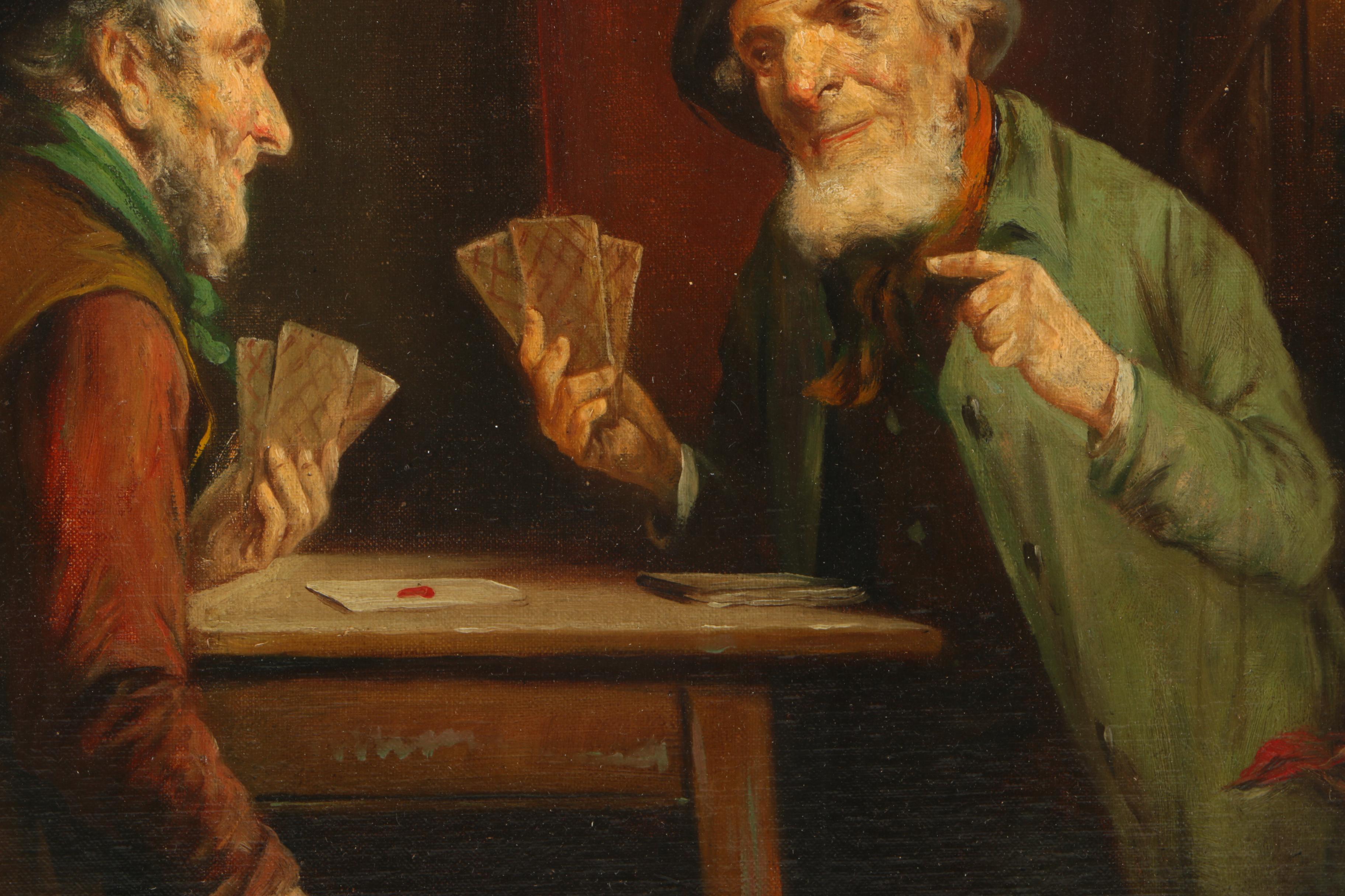 Interior Oil on Canvas Genre Scene of a Card Game