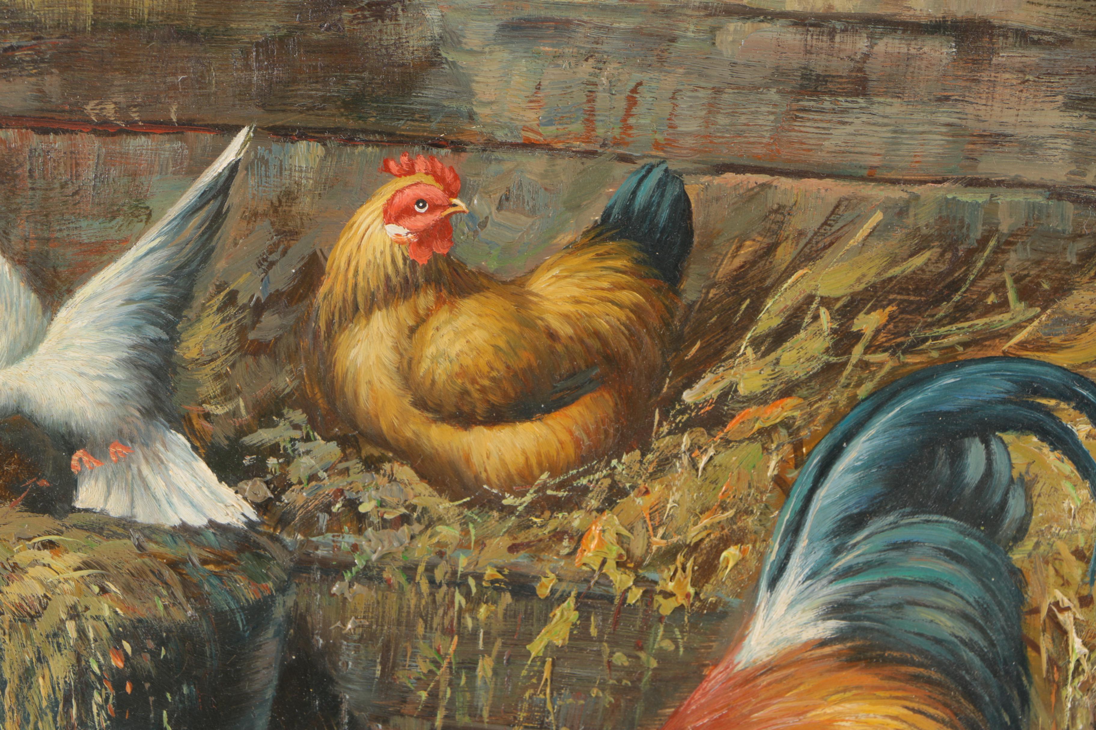 C. Shayer Original Oil Painting "Chickens And Rooster"