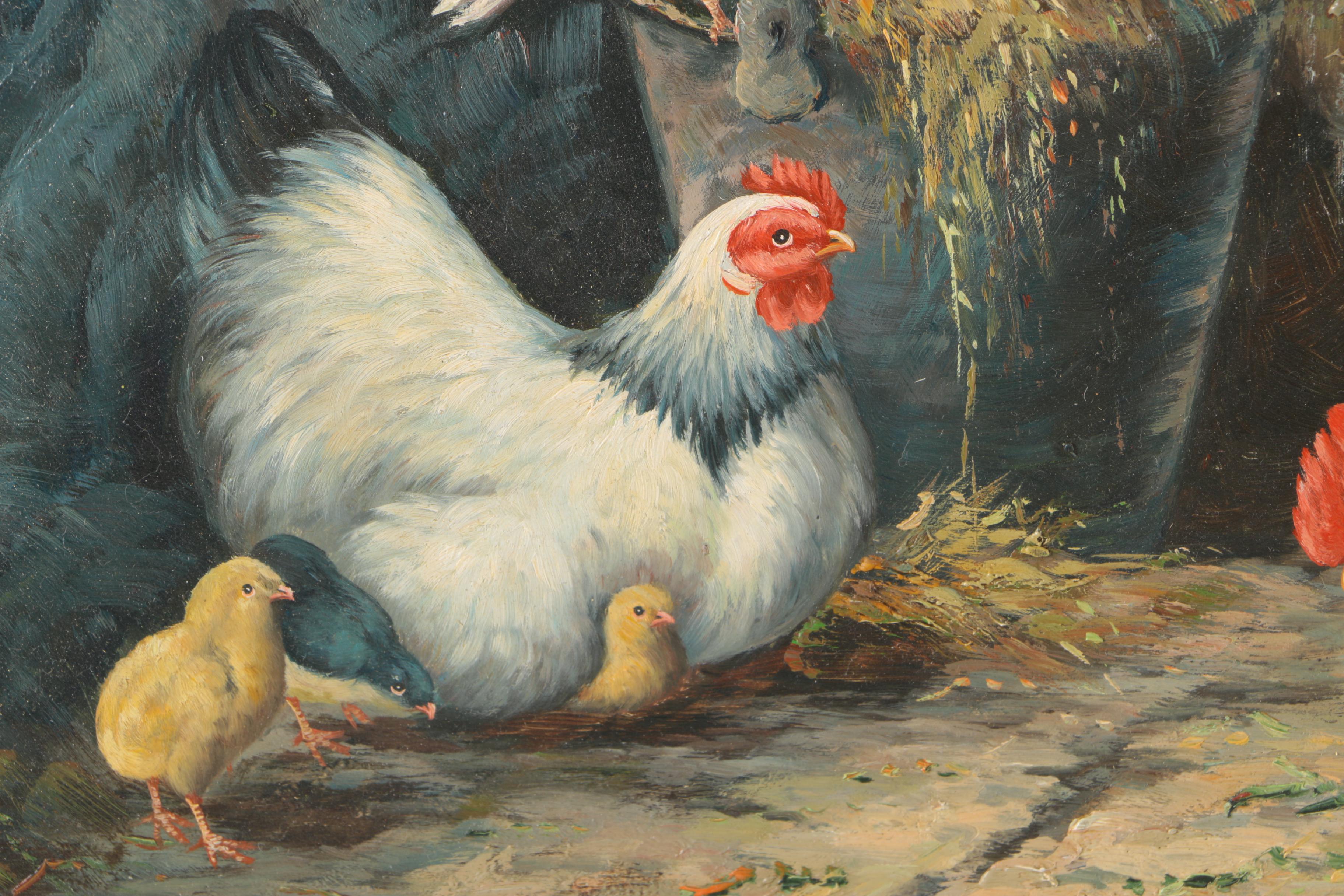 C. Shayer Original Oil Painting "Chickens And Rooster"