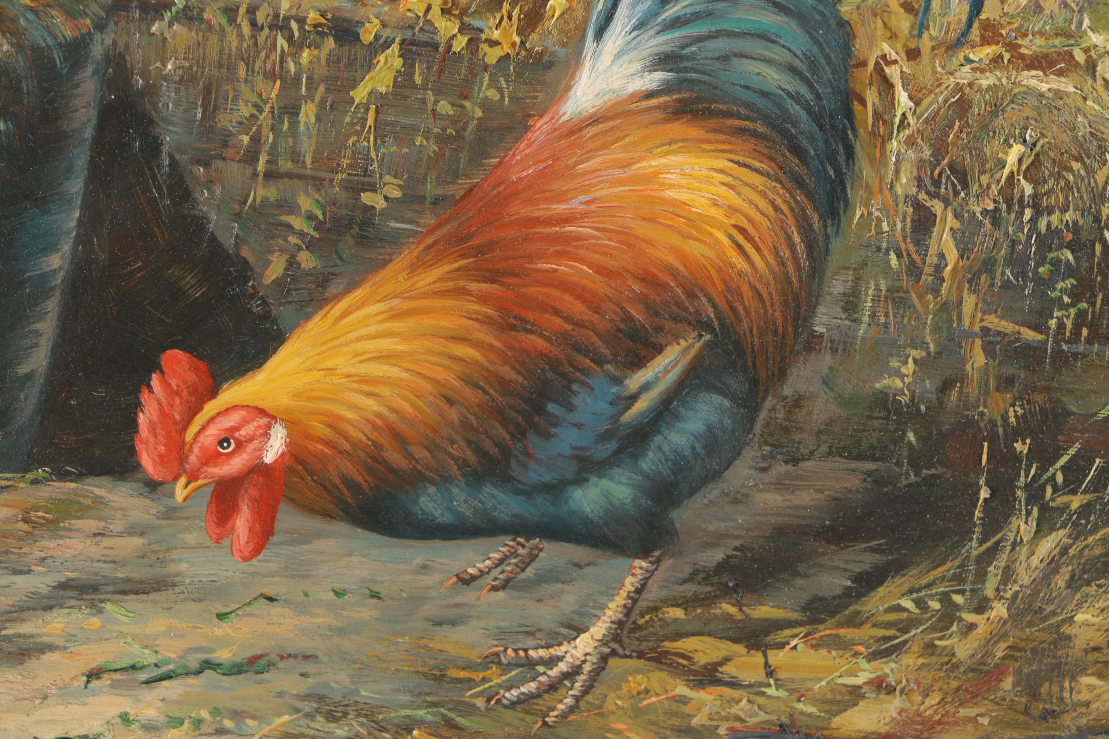 C. Shayer Original Oil Painting "Chickens And Rooster"