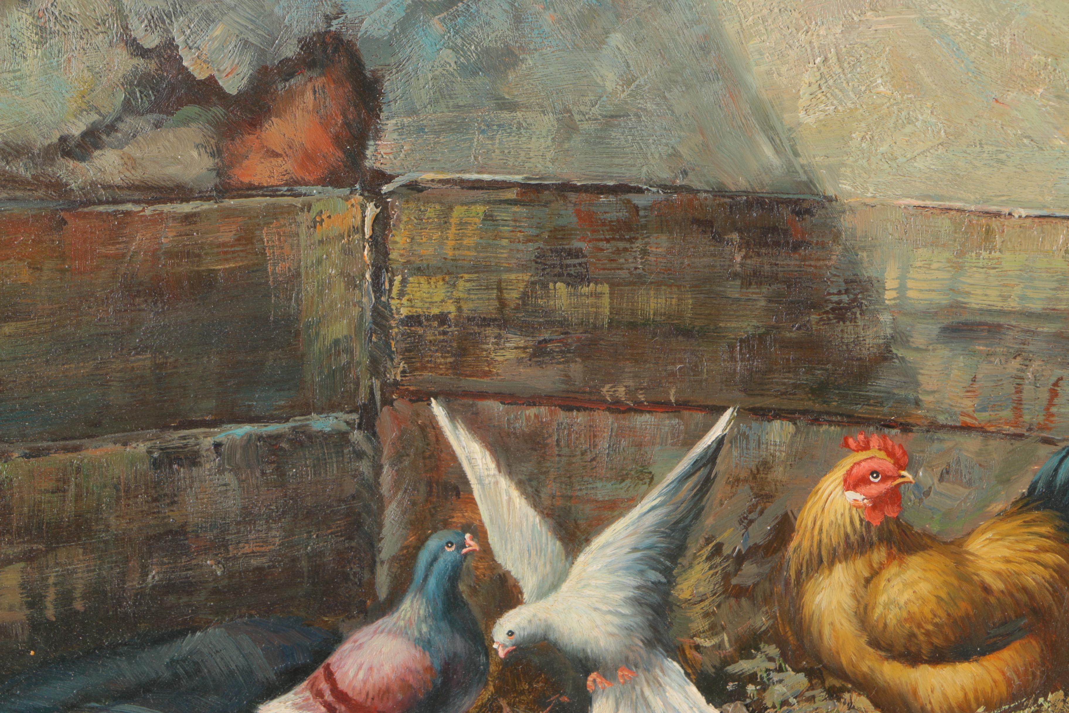 C. Shayer Original Oil Painting "Chickens And Rooster"