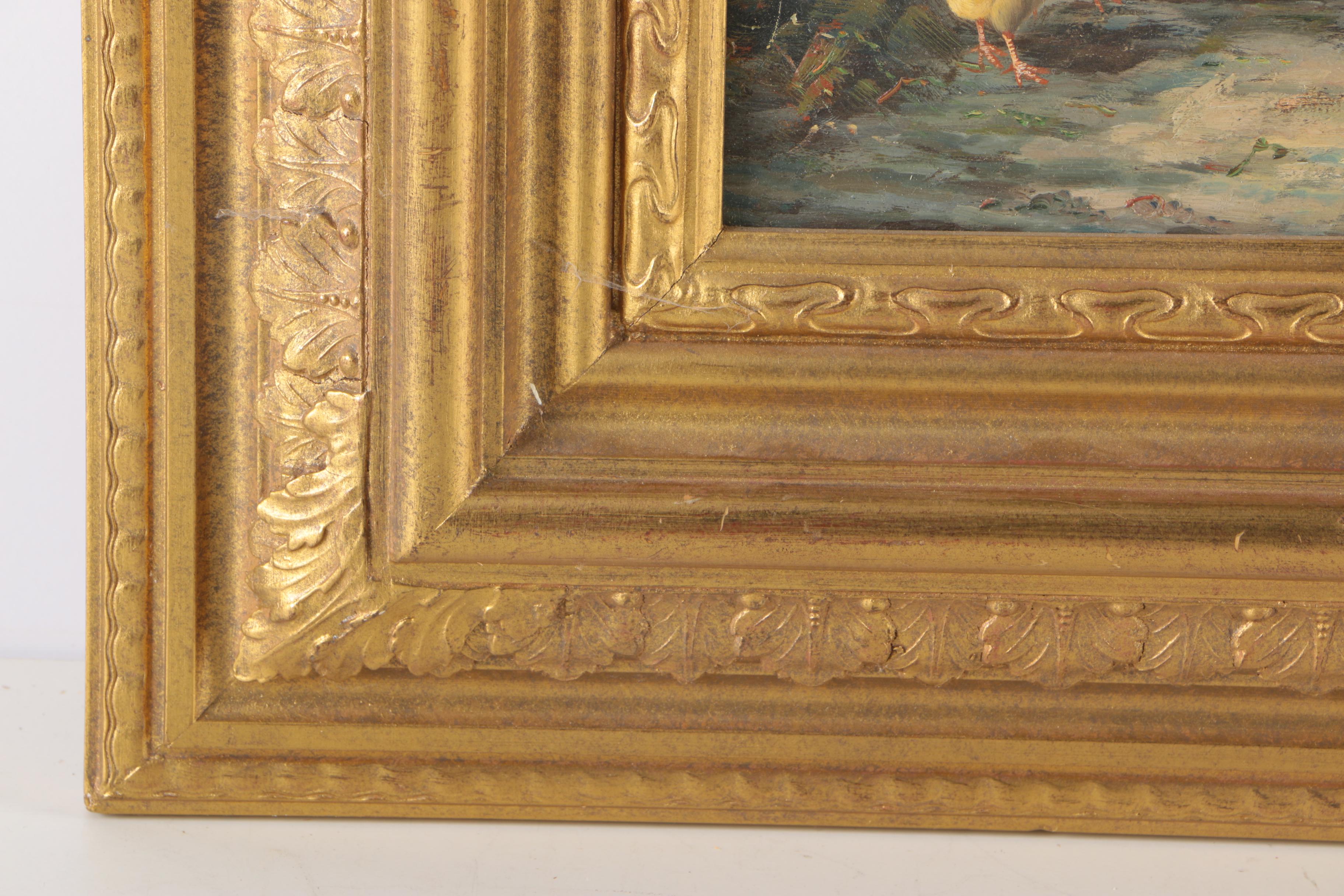 C. Shayer Original Oil Painting "Chickens And Rooster"