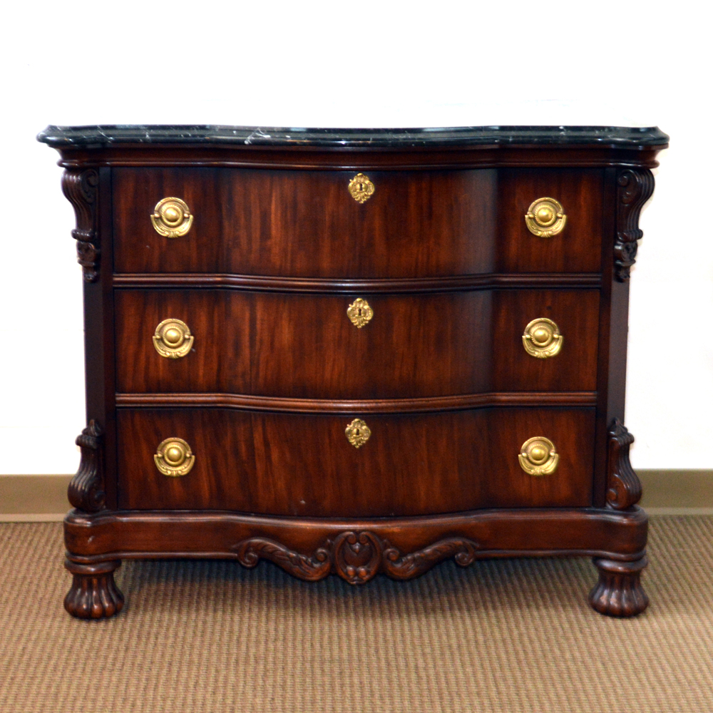 Mahogany Serpentine Front Marble Top Nightstand by Bernhardt Furniture