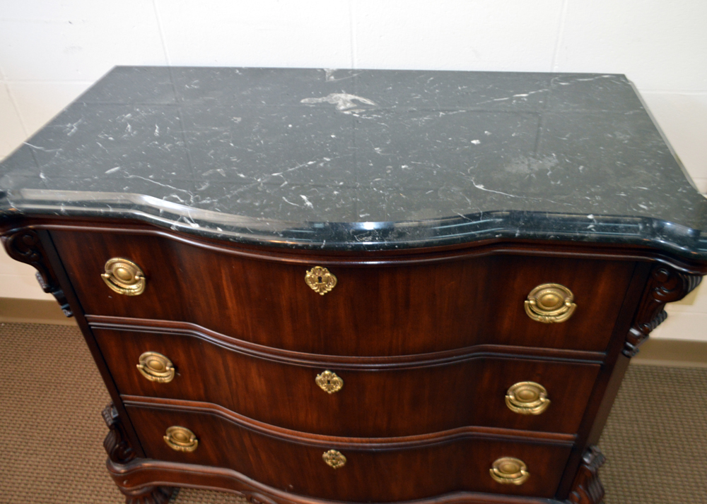 Mahogany Serpentine Front Marble Top Nightstand by Bernhardt Furniture