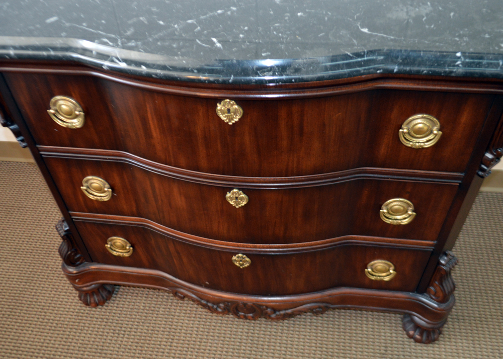 Mahogany Serpentine Front Marble Top Nightstand by Bernhardt Furniture