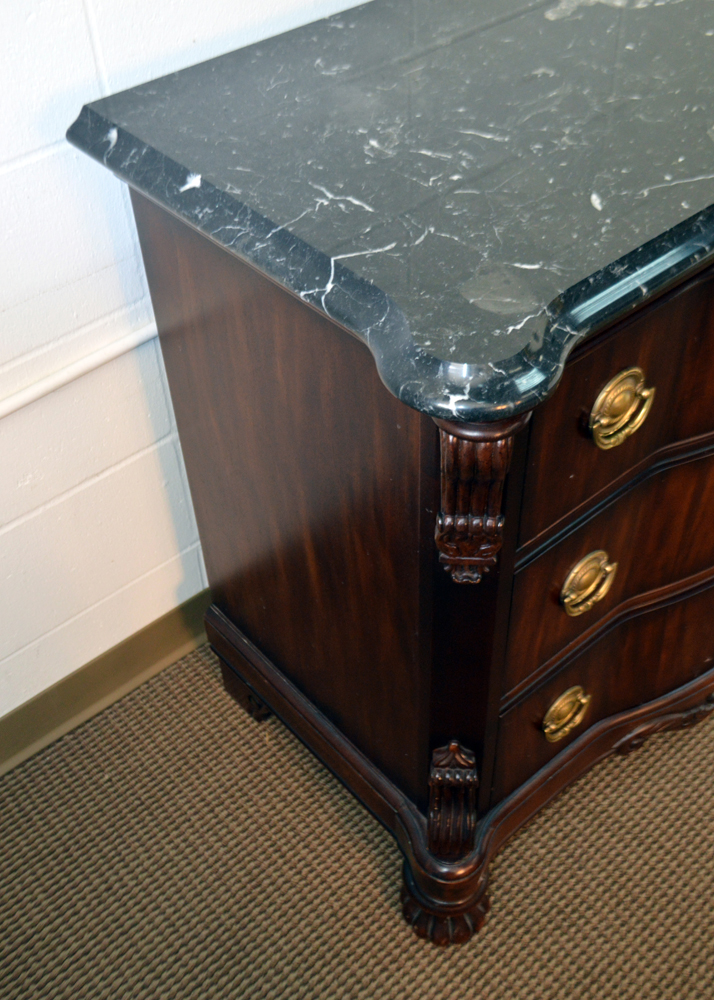 Mahogany Serpentine Front Marble Top Nightstand by Bernhardt Furniture