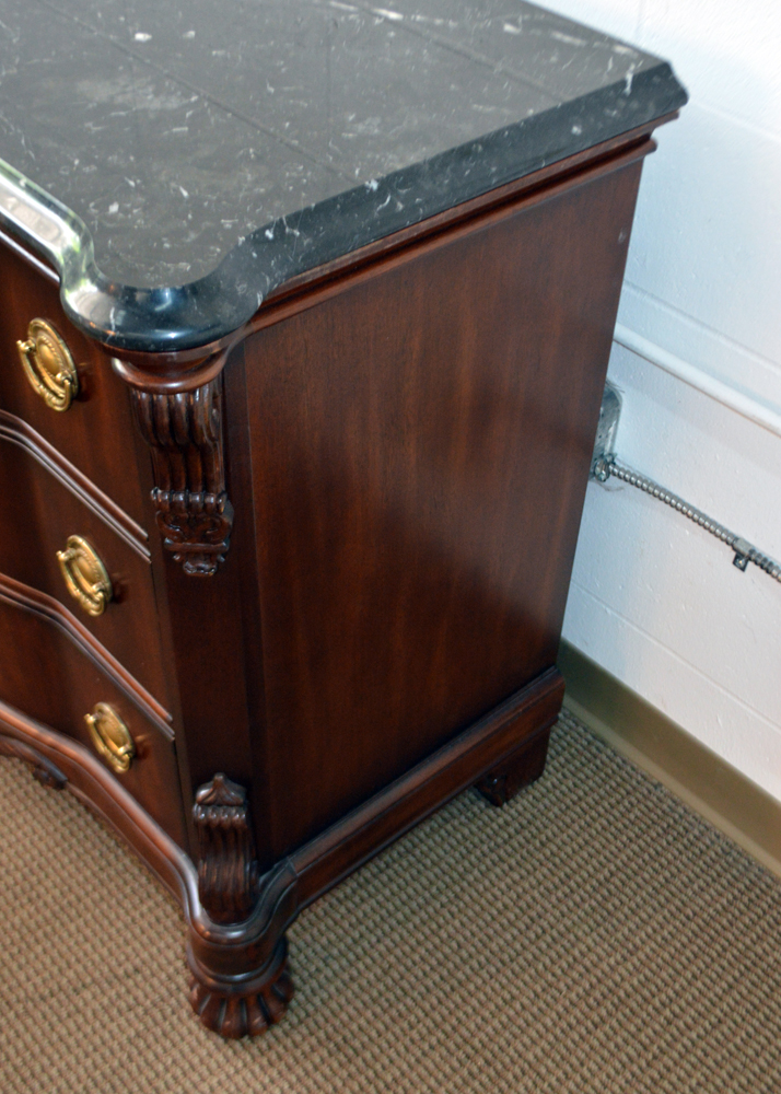Mahogany Serpentine Front Marble Top Nightstand by Bernhardt Furniture