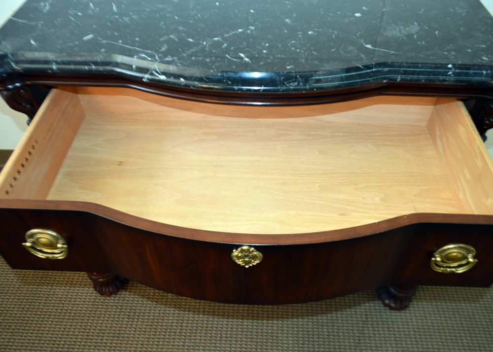Mahogany Serpentine Front Marble Top Nightstand by Bernhardt Furniture