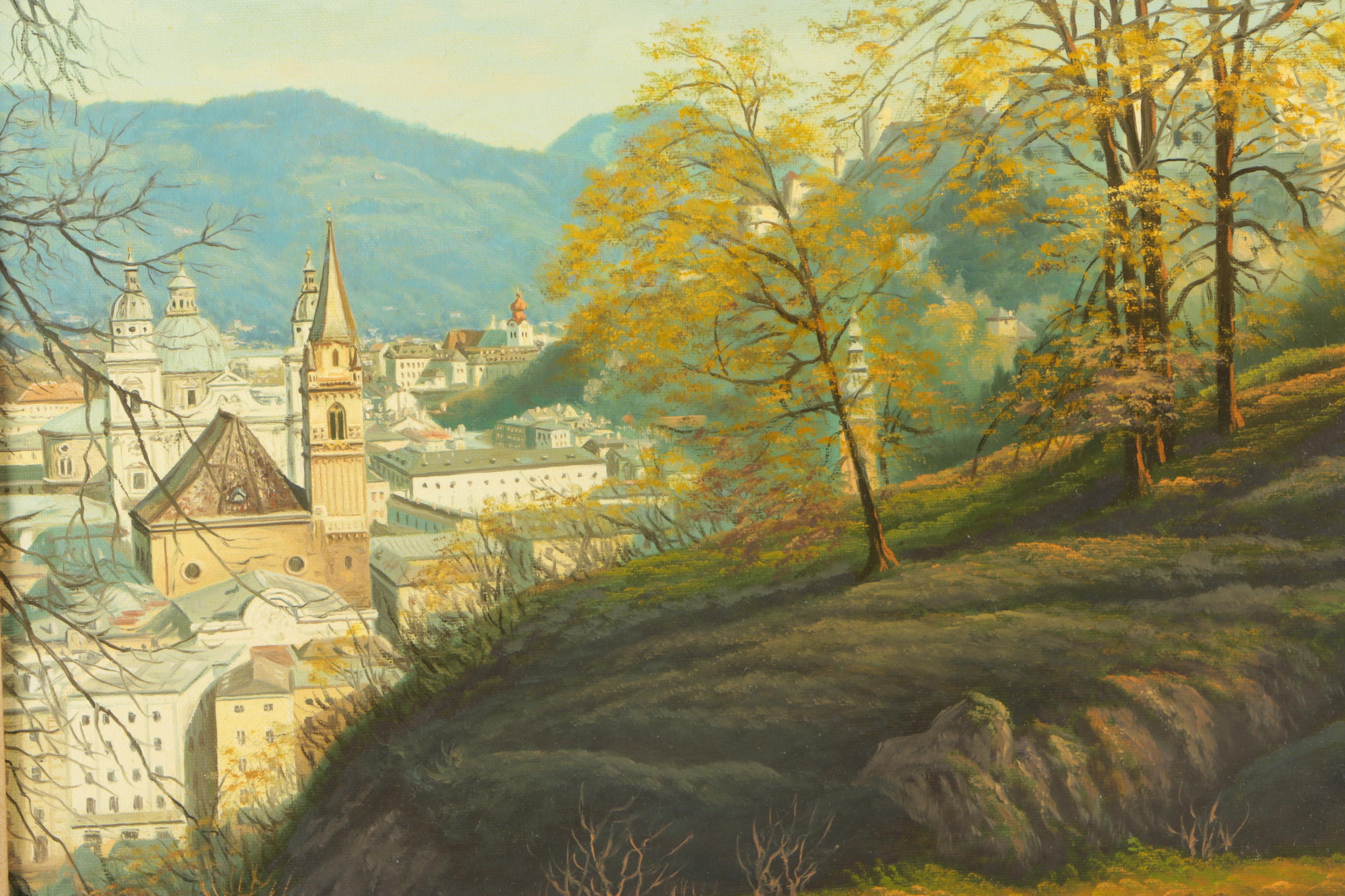 F. Papst Original Oil on Canvas of Salzburg
