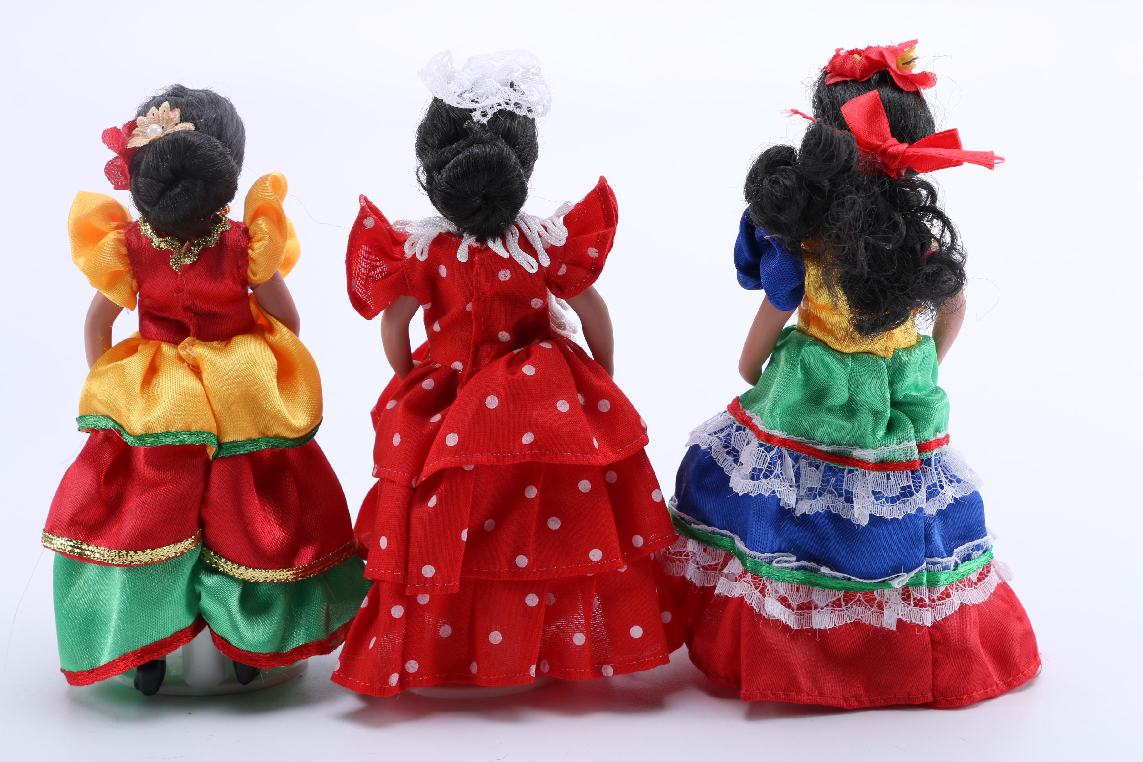 Porcelain Dolls in Mexican and Spanish Dress Featuring a Marin Chiclana