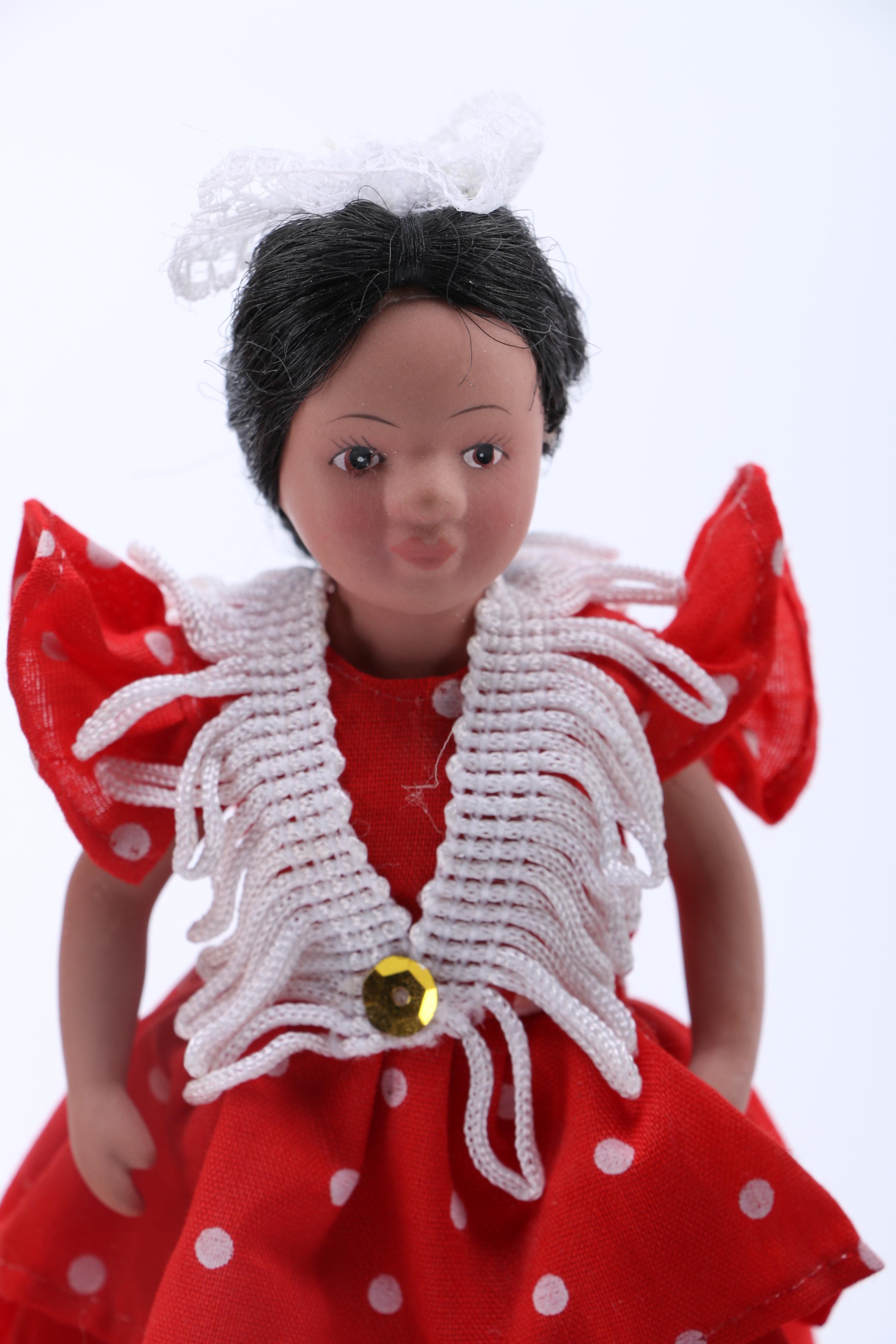 Porcelain Dolls in Mexican and Spanish Dress Featuring a Marin Chiclana