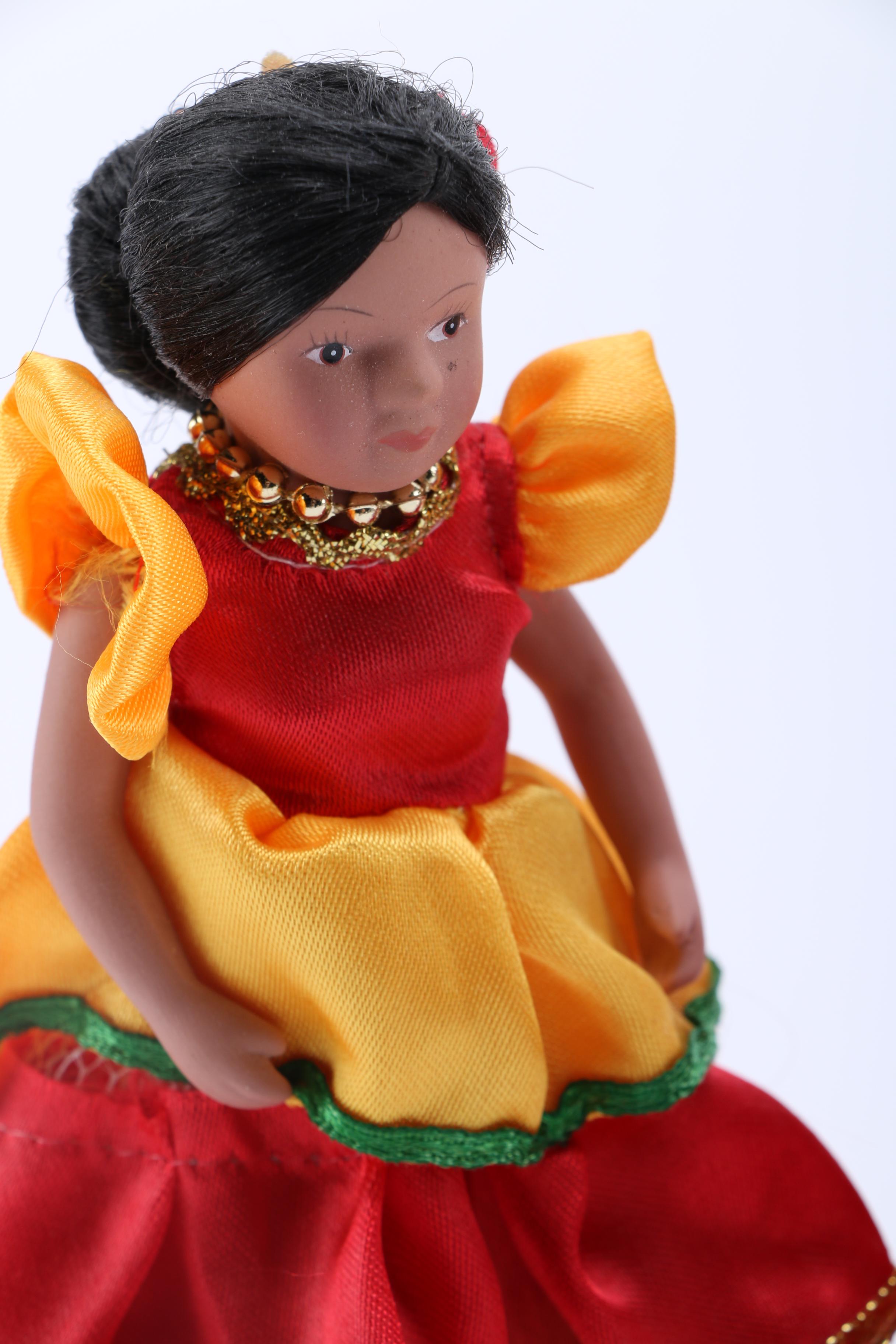 Porcelain Dolls in Mexican and Spanish Dress Featuring a Marin Chiclana