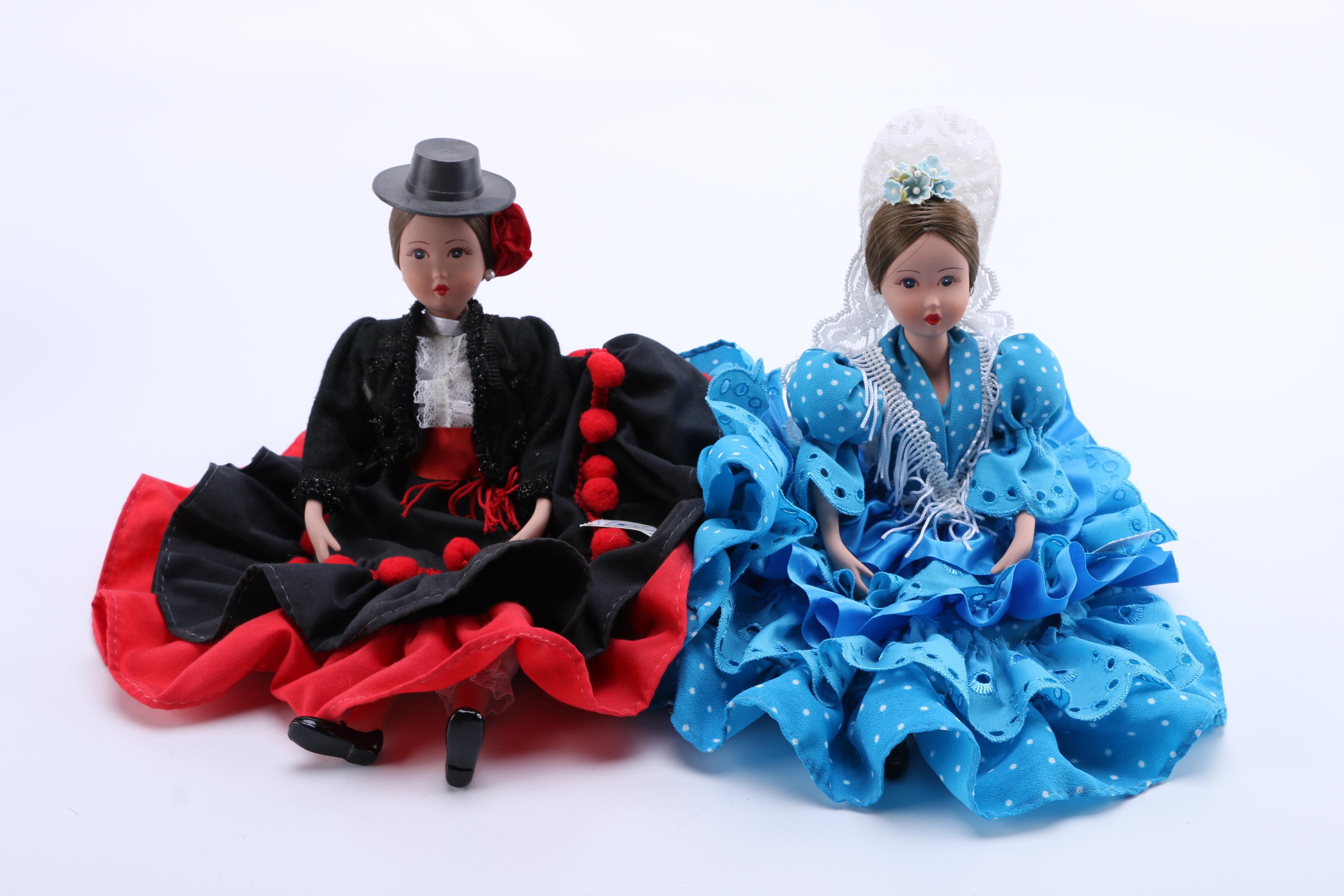 Porcelain Dolls in Mexican and Spanish Dress Featuring a Marin Chiclana