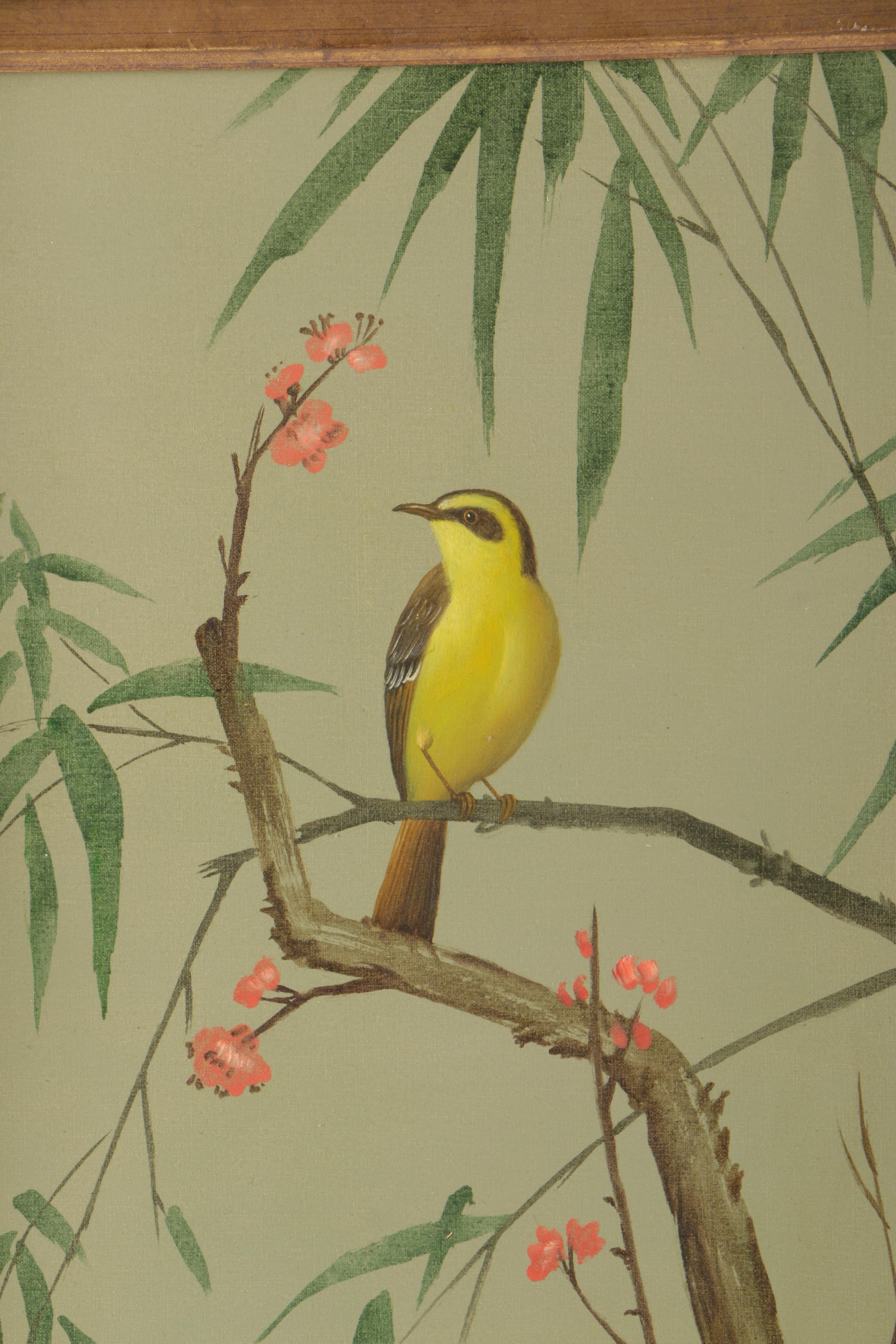 Pietro Angellis "Bird on a Branch" Original Oil Painting