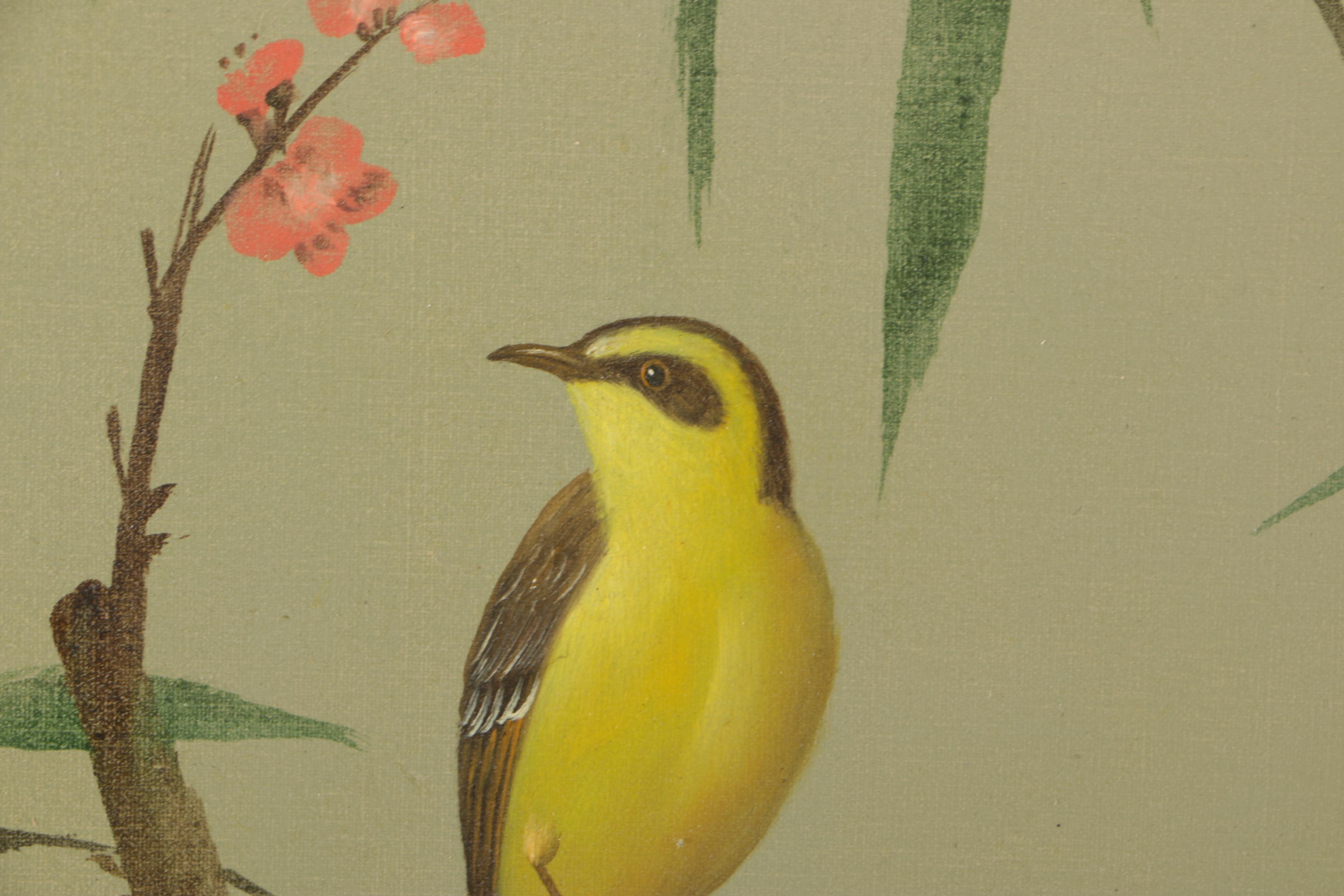 Pietro Angellis "Bird on a Branch" Original Oil Painting