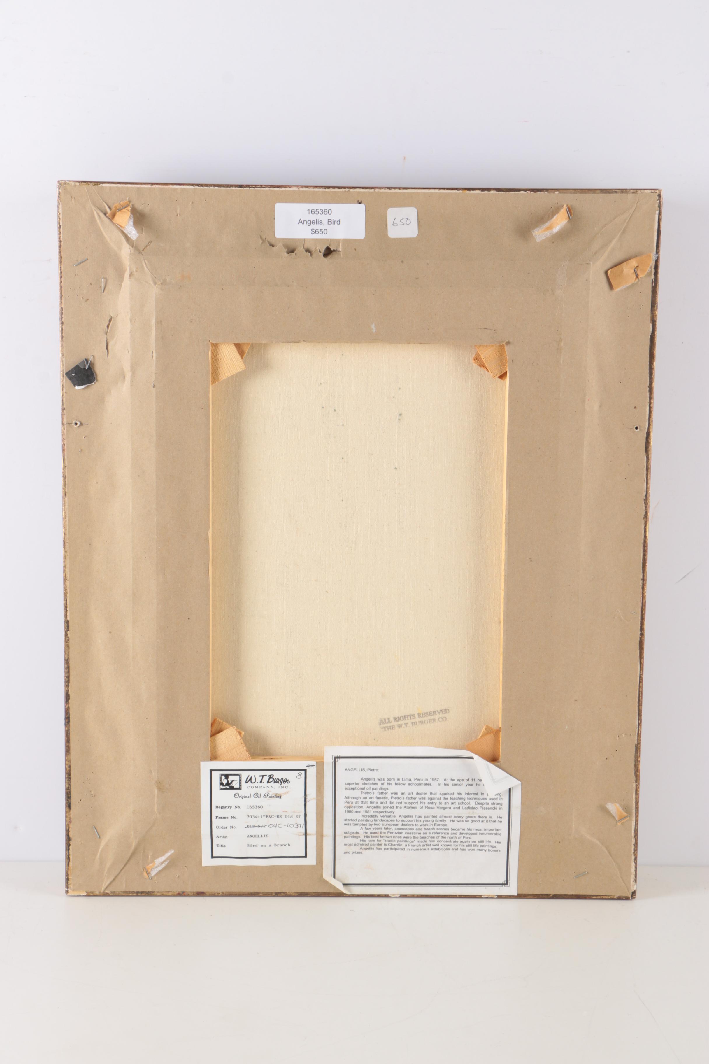 Pietro Angellis "Bird on a Branch" Original Oil Painting