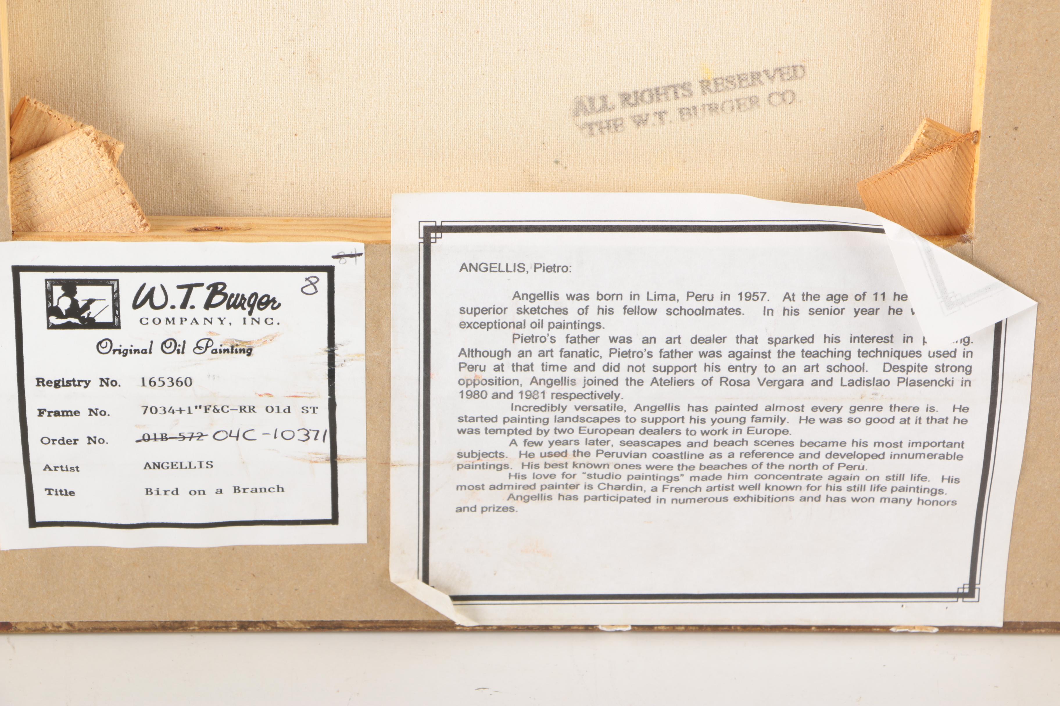 Pietro Angellis "Bird on a Branch" Original Oil Painting