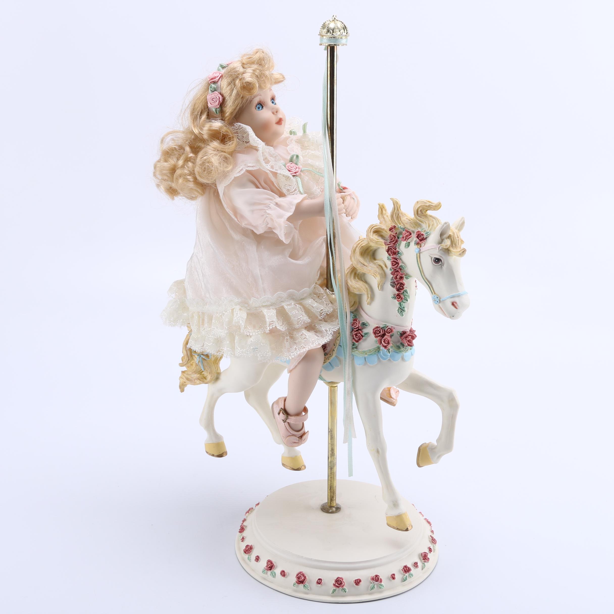 Porcelain Carousel Horse and Doll Rider