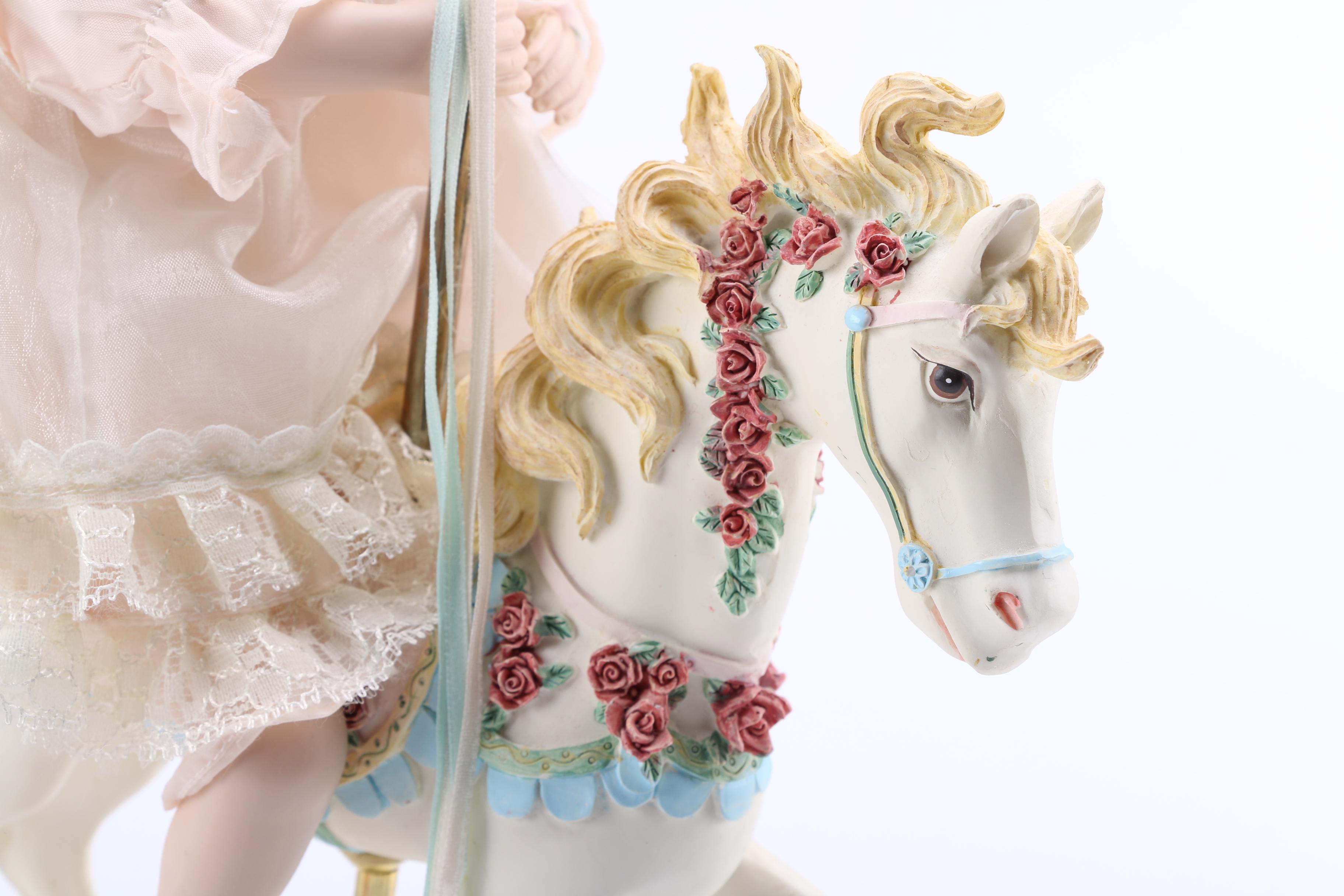 Porcelain Carousel Horse and Doll Rider
