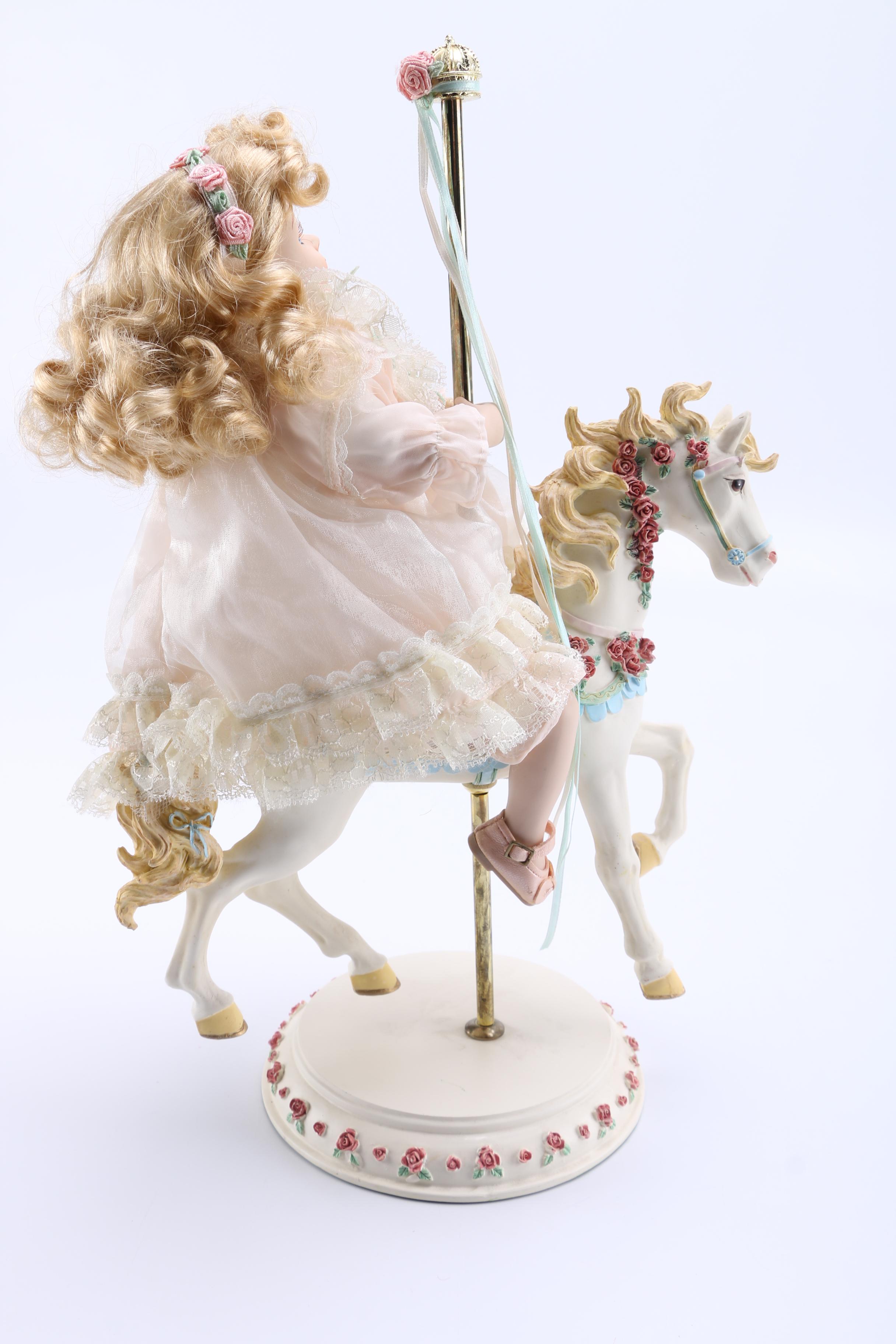 Porcelain Carousel Horse and Doll Rider