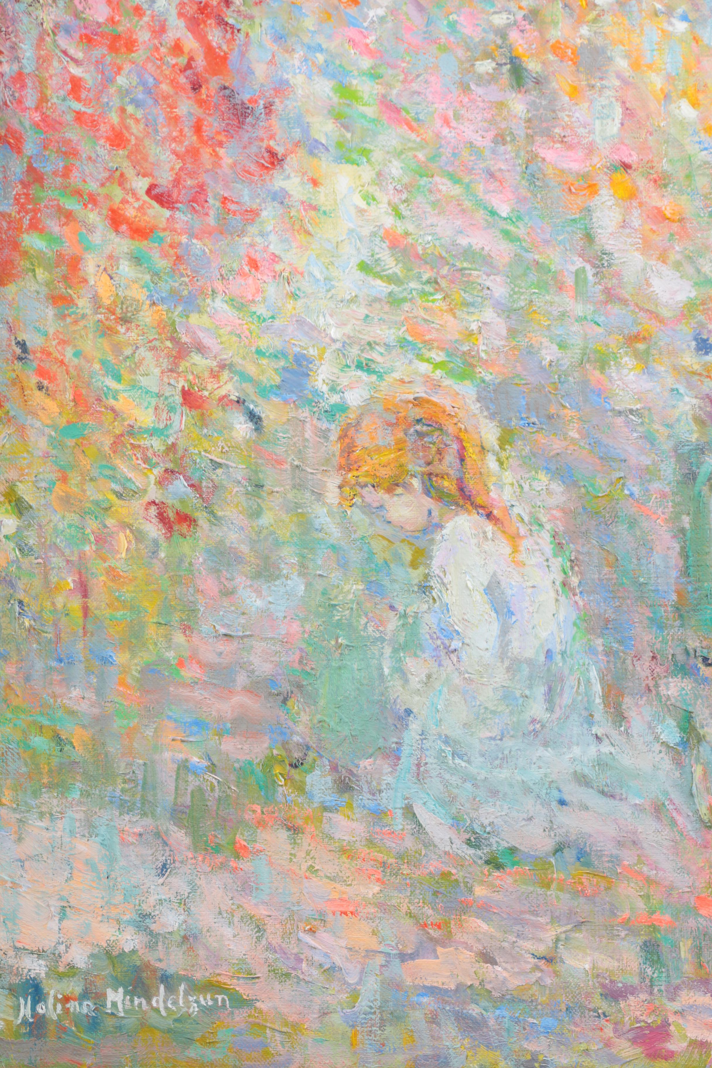 Molina Mindelzun Oil on Canvas of Praying Child in a Garden