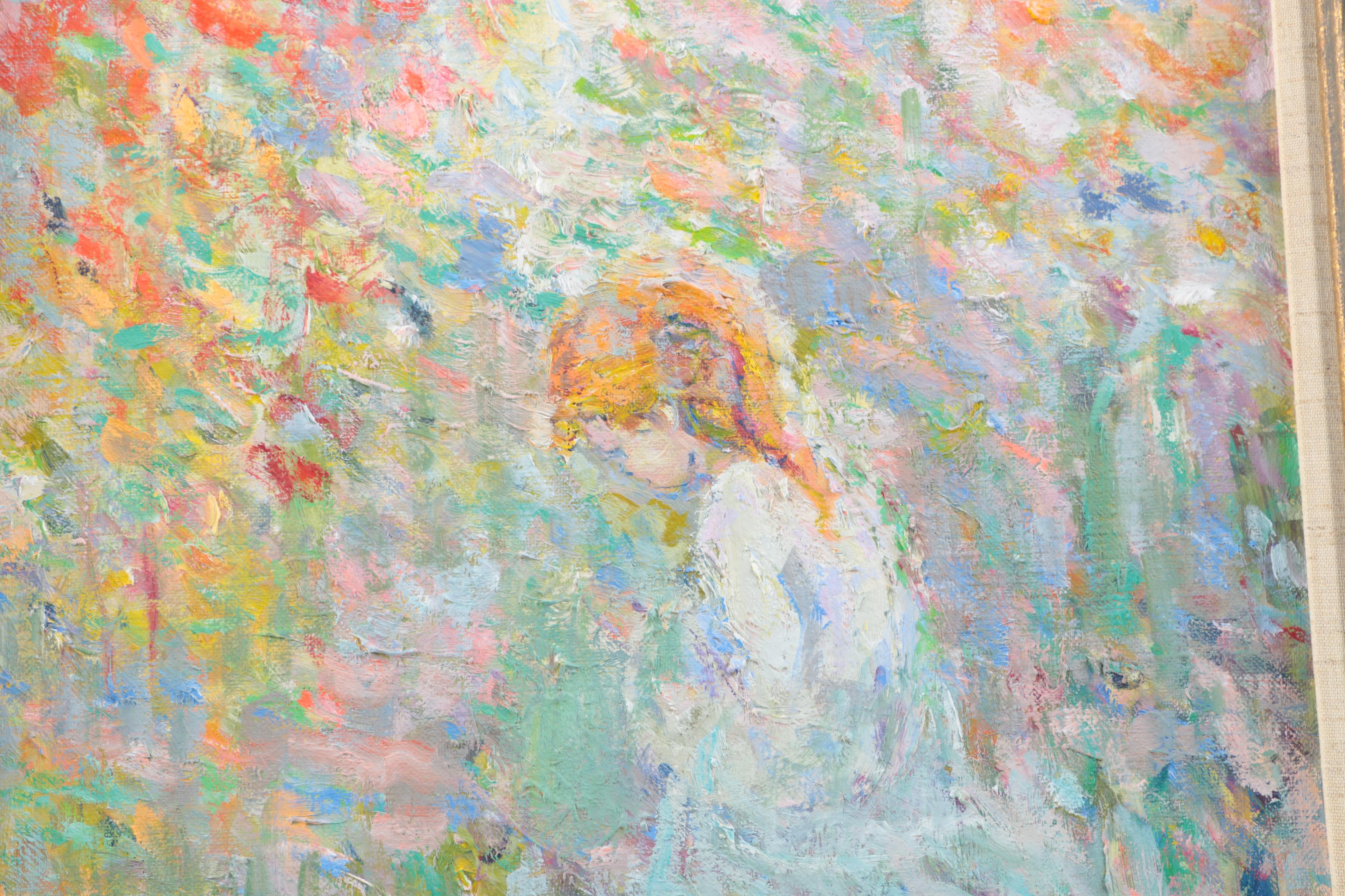 Molina Mindelzun Oil on Canvas of Praying Child in a Garden