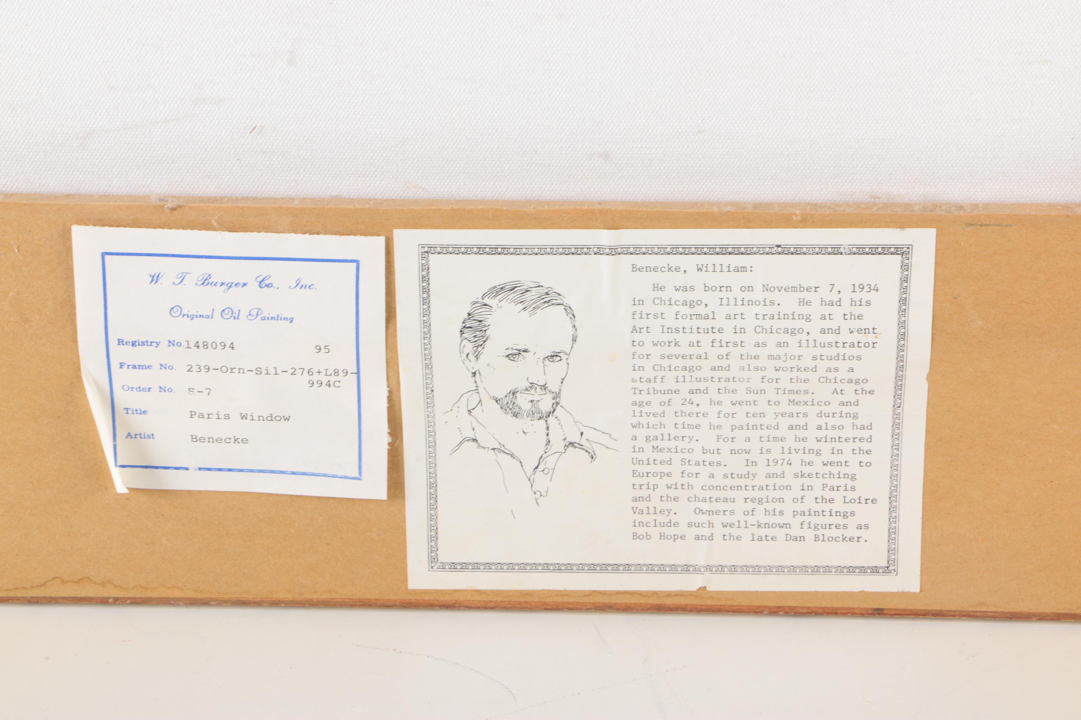 William Benecke "Paris Window" Oil on Canvas