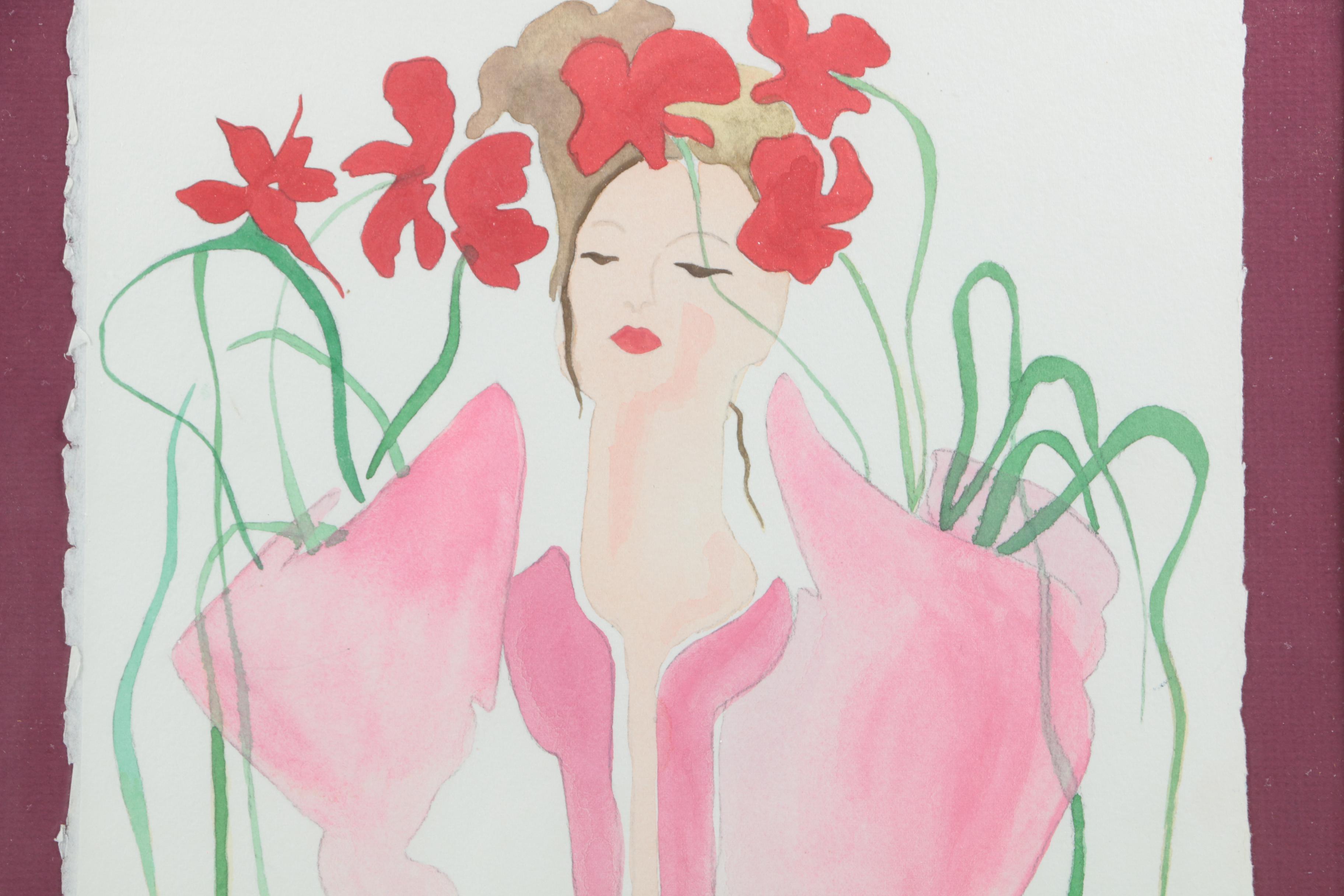 Stacy Watercolor Painting of Woman With Flowers