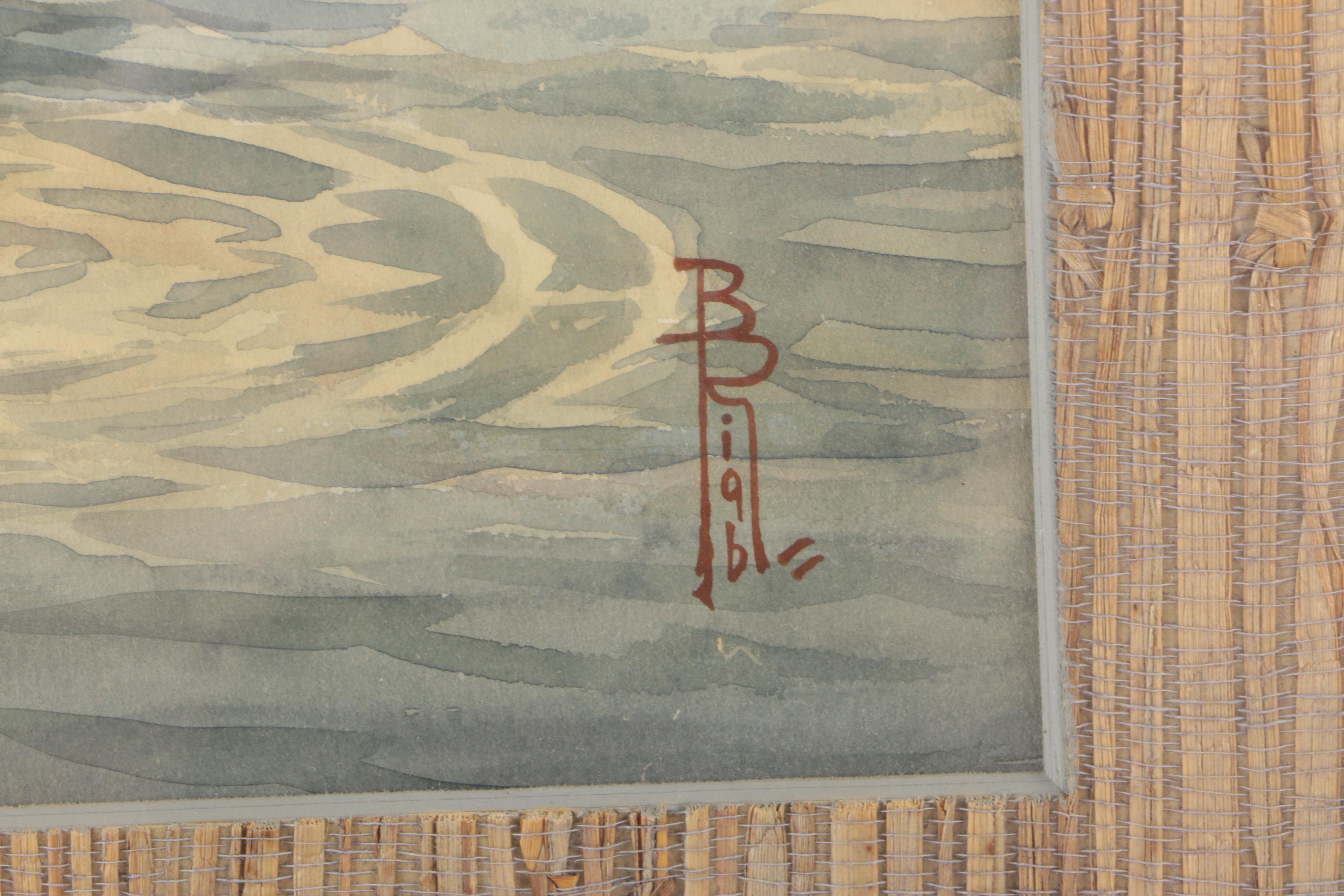 Framed Sporting Watercolor of Ducks by Riab