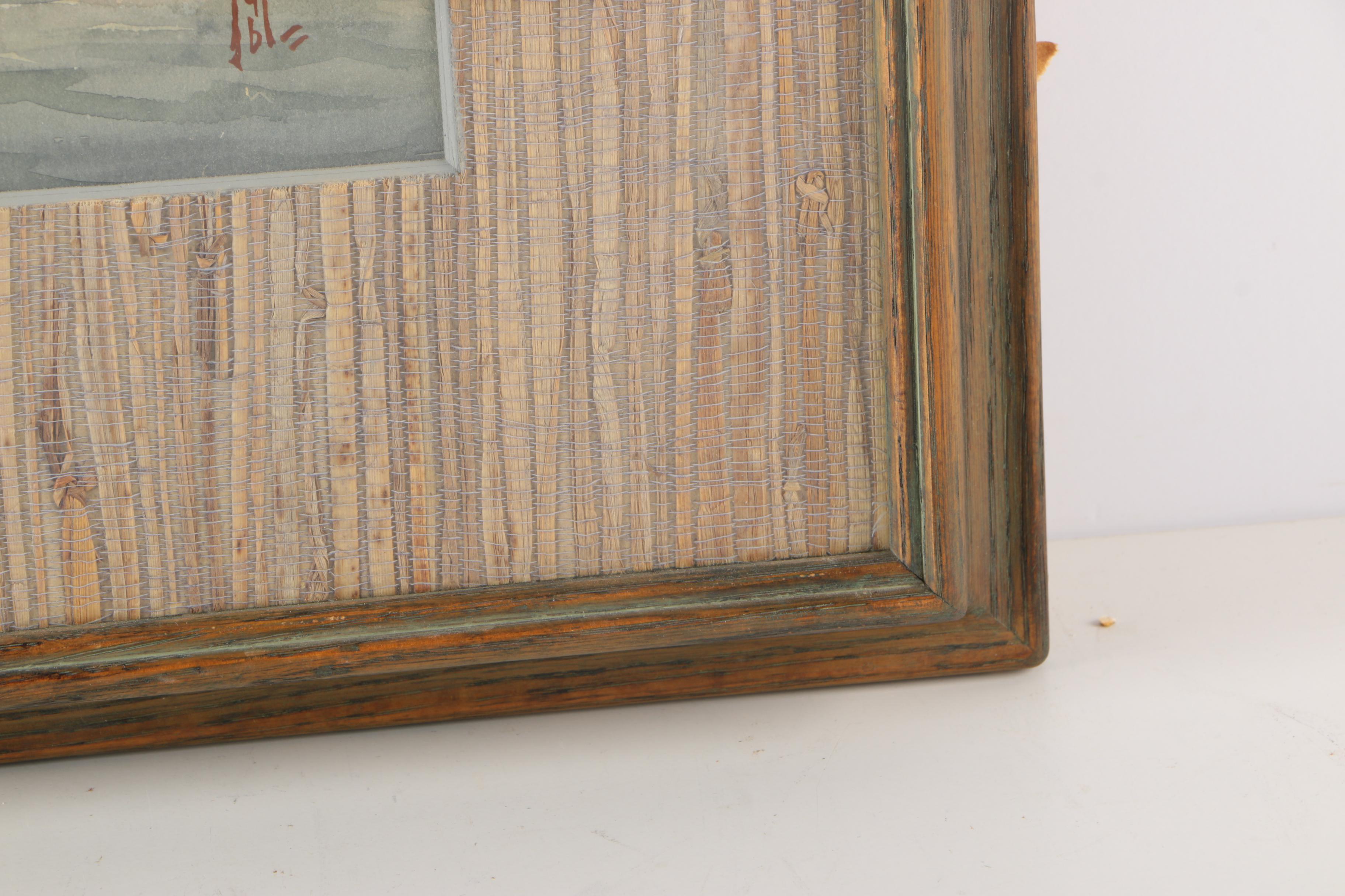 Framed Sporting Watercolor of Ducks by Riab