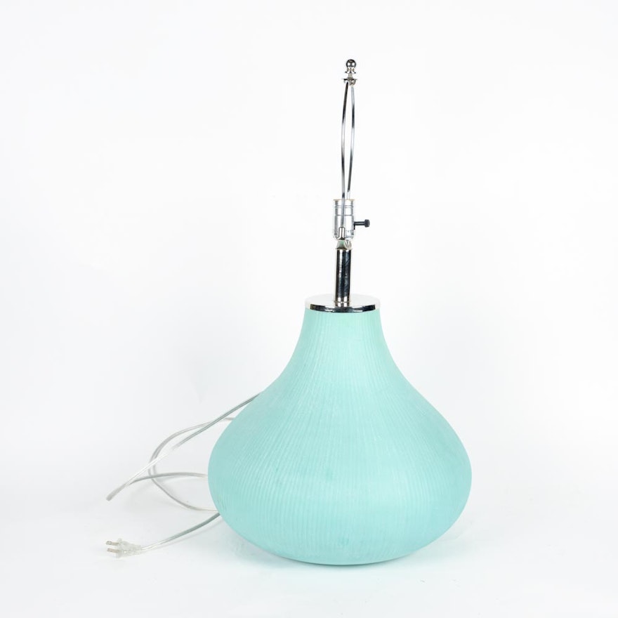 Ribbed Matte Aqua Ceramic Table Lamp