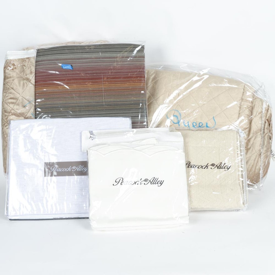 Collection of Luxury Bedding Including Peacock Alley