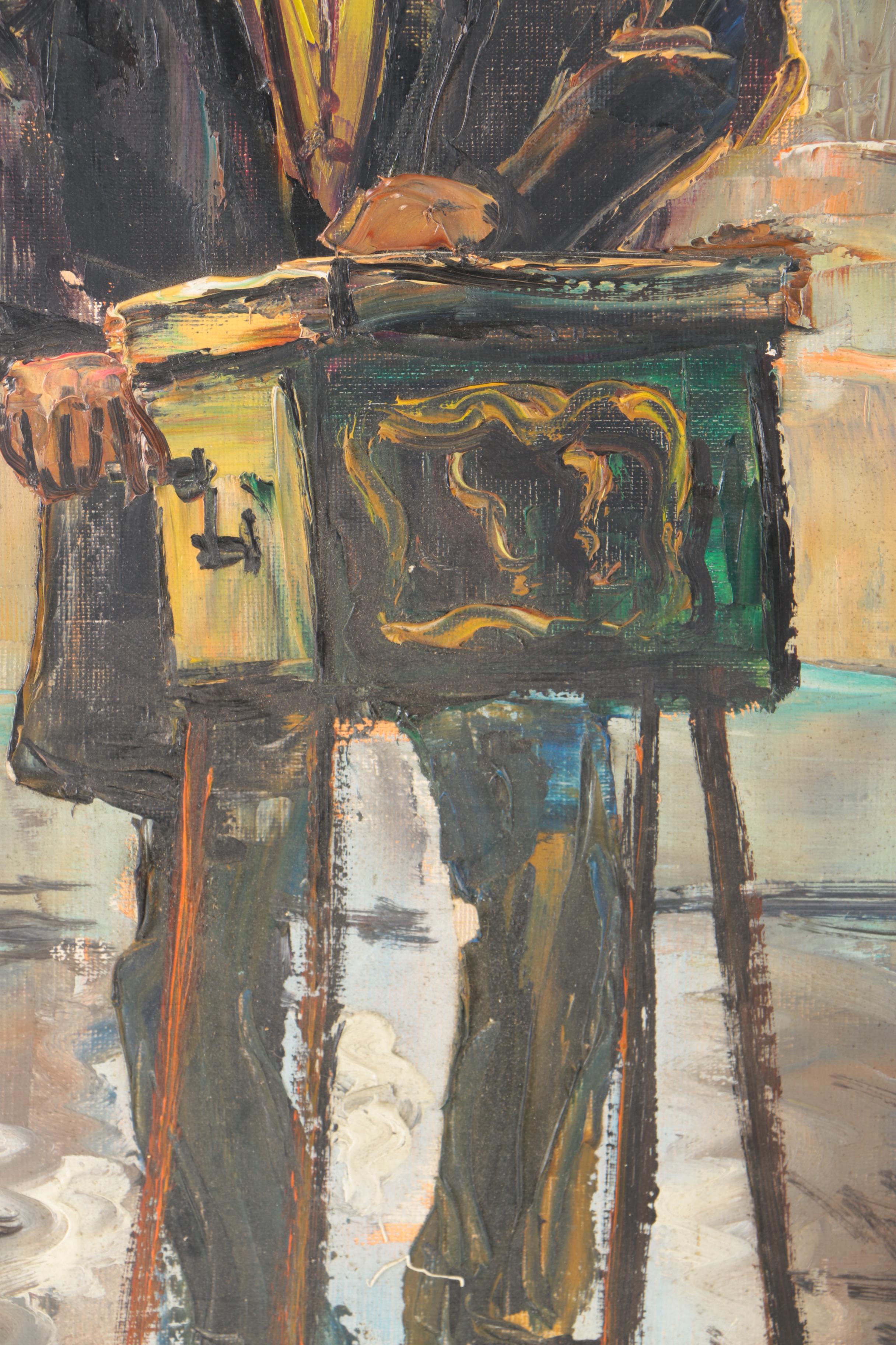 R. Lorotte Original Oil Painting Of Street Musician