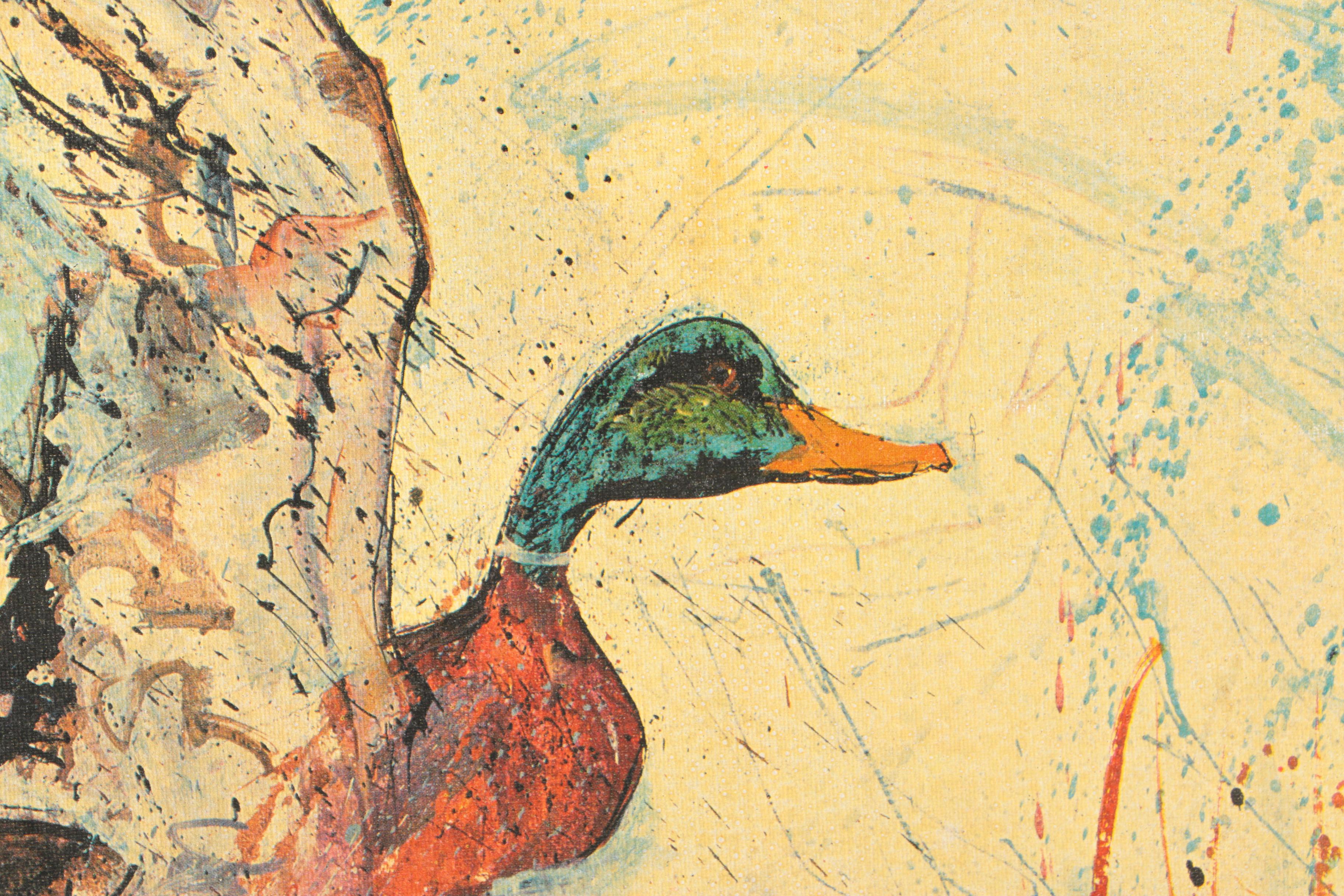 Offset Lithograph Of Mallard In Abstract Landscape