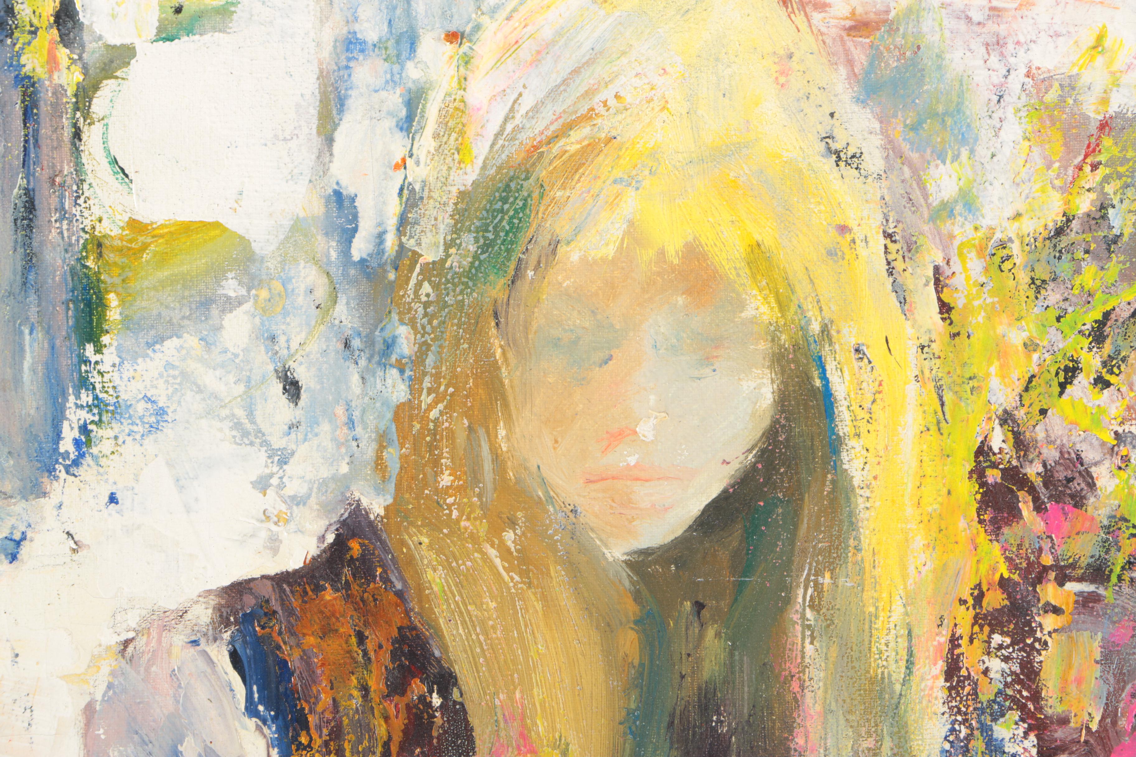 Impressionist Oil on Canvas Portrait of a Girl Signed Bongera