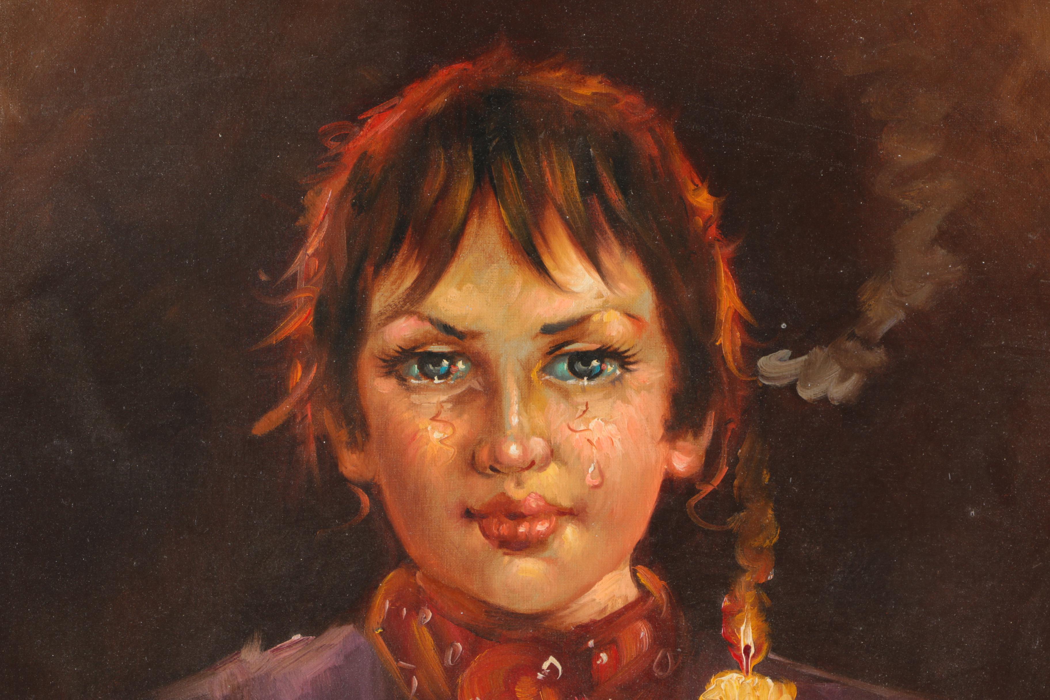 Cecconi "Boy with Candle' Oil Painting on Canvas