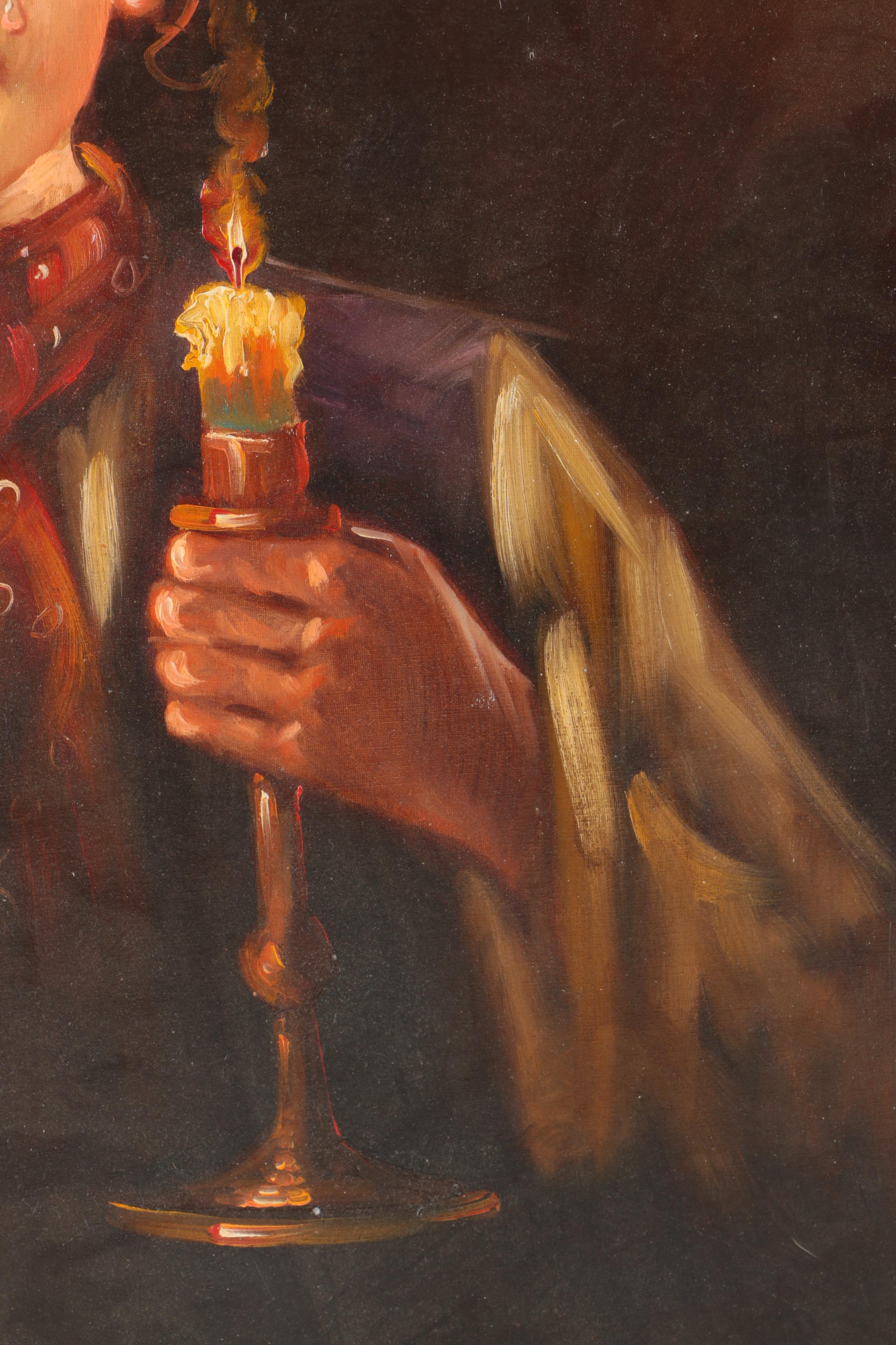 Cecconi "Boy with Candle' Oil Painting on Canvas