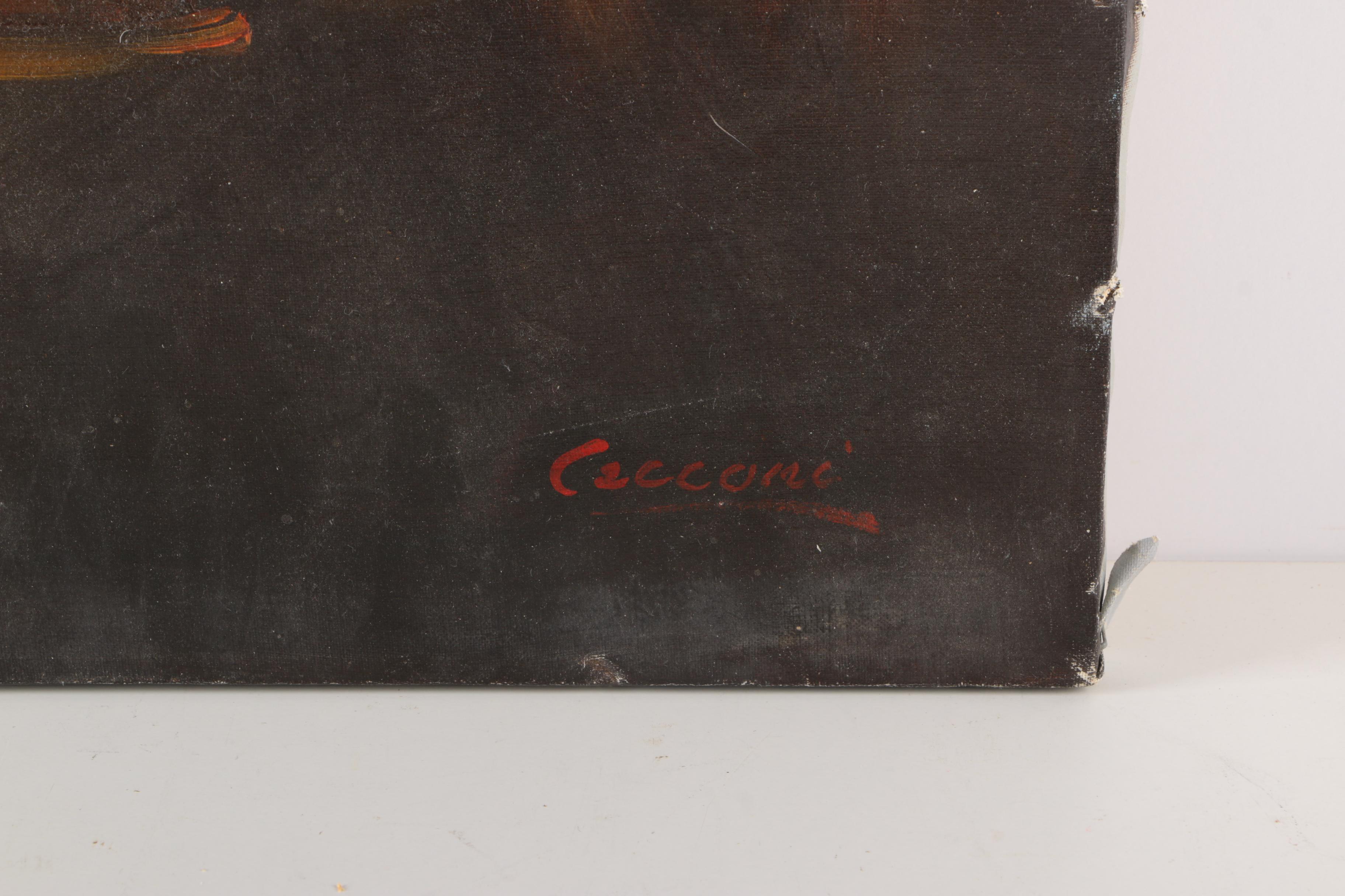 Cecconi "Boy with Candle' Oil Painting on Canvas