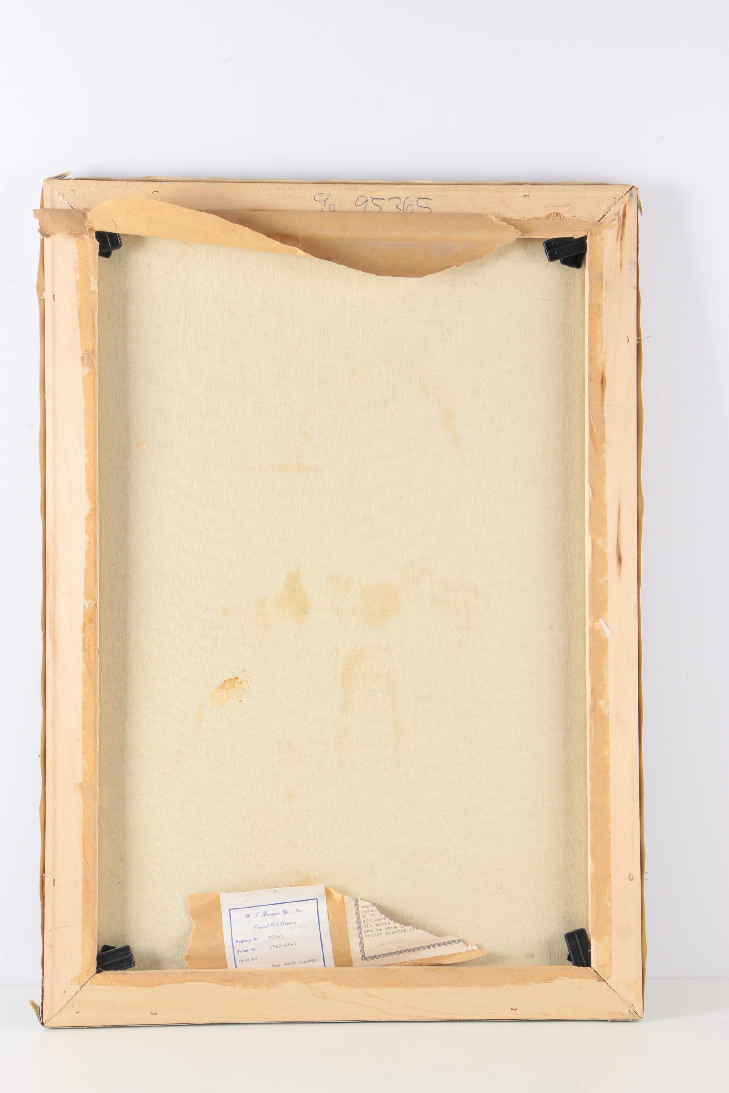 Cecconi "Boy with Candle' Oil Painting on Canvas